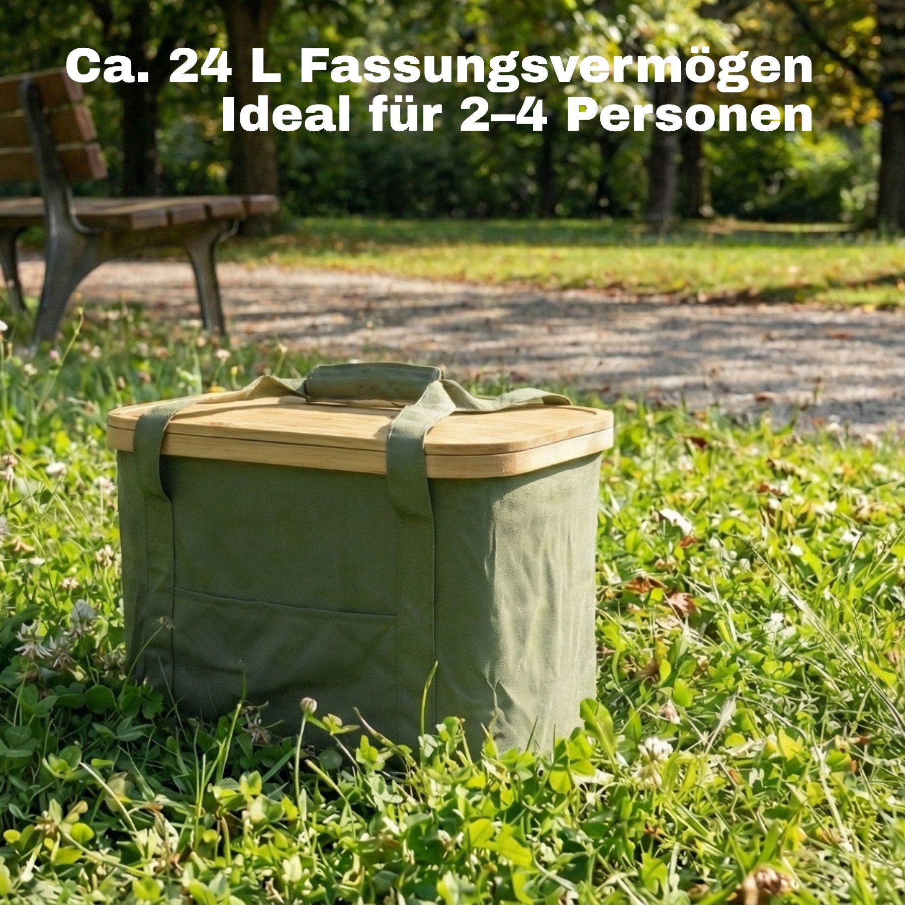 BigDean Picknickkorb 2-in-1 mit herausnehmbarer Kühltasche und Bambusdeckel (Set, 1 St., Picknickkorb), Faltbar, Vielseitig, Abwaschbar – Bild 5 von 5