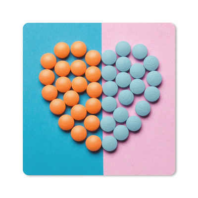 MuchoWow Gaming Mauspad Herz - Tabletten - Pastell (1-St), Gaming, Rutschfester Unterseite, Mausunterlage, 50x50 cm, XXL, Großes
