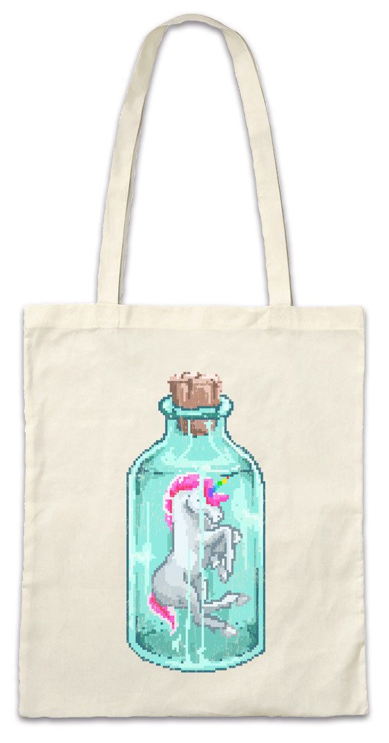 Urban Backwoods Beuteltasche Unicorn Flask Stofftasche Einhorn Unicorn Pixel Flaschenpost Gamer (1-tlg), Gaming Games Pixel Retro