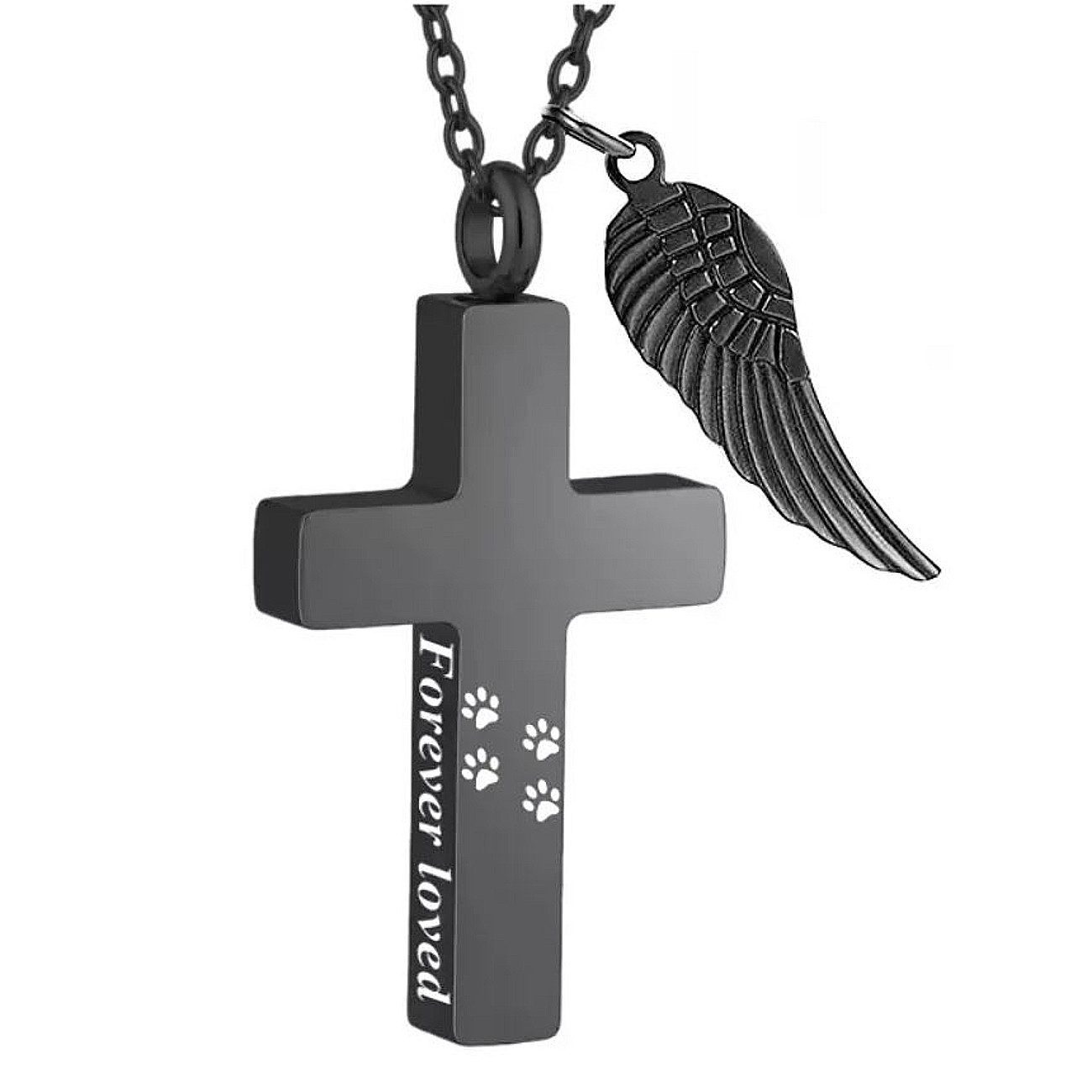 KARMA Kette mit Anhänger Gedenkanhänger Haustier innen Hohl mit Verschluss (ideal, um Erinnerungen an ein, geliebtes Haustier im Kreuz zu bewahren), Gedenk-Anhänger