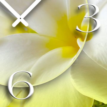 dixtime Wanduhr Blumen weiß gelb Designer Wanduhr modernes Wanduhren Design leise (Einzigartige 3D-Optik aus 4mm Alu-Dibond)