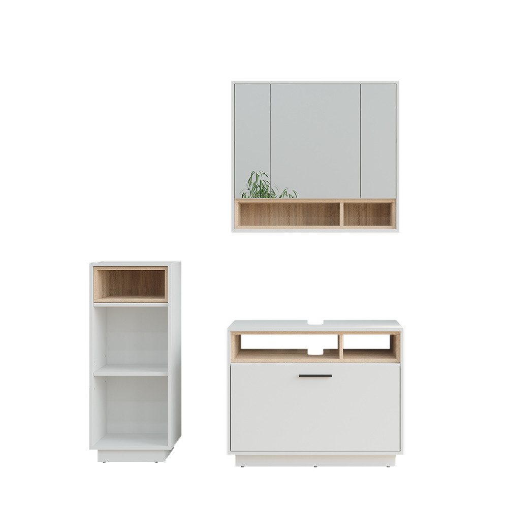 Badmöbel-Set Beatrice, Weiß/Sonoma, 3 Teile mit Midischrank