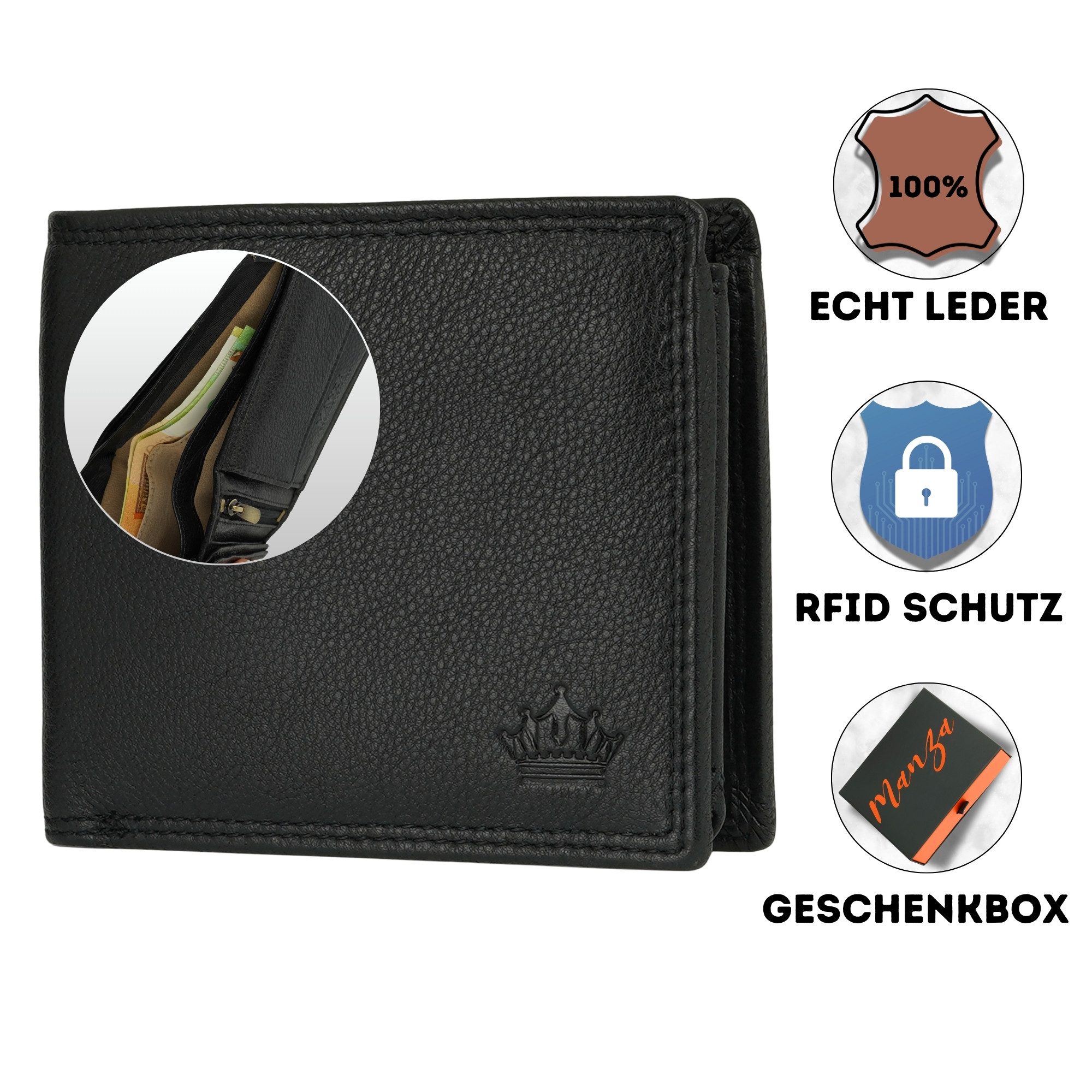 Manza Geldbörse Geldbörse Herren Schwarz mit RFID, Geheimfach und Geschenkb günstig online kaufen