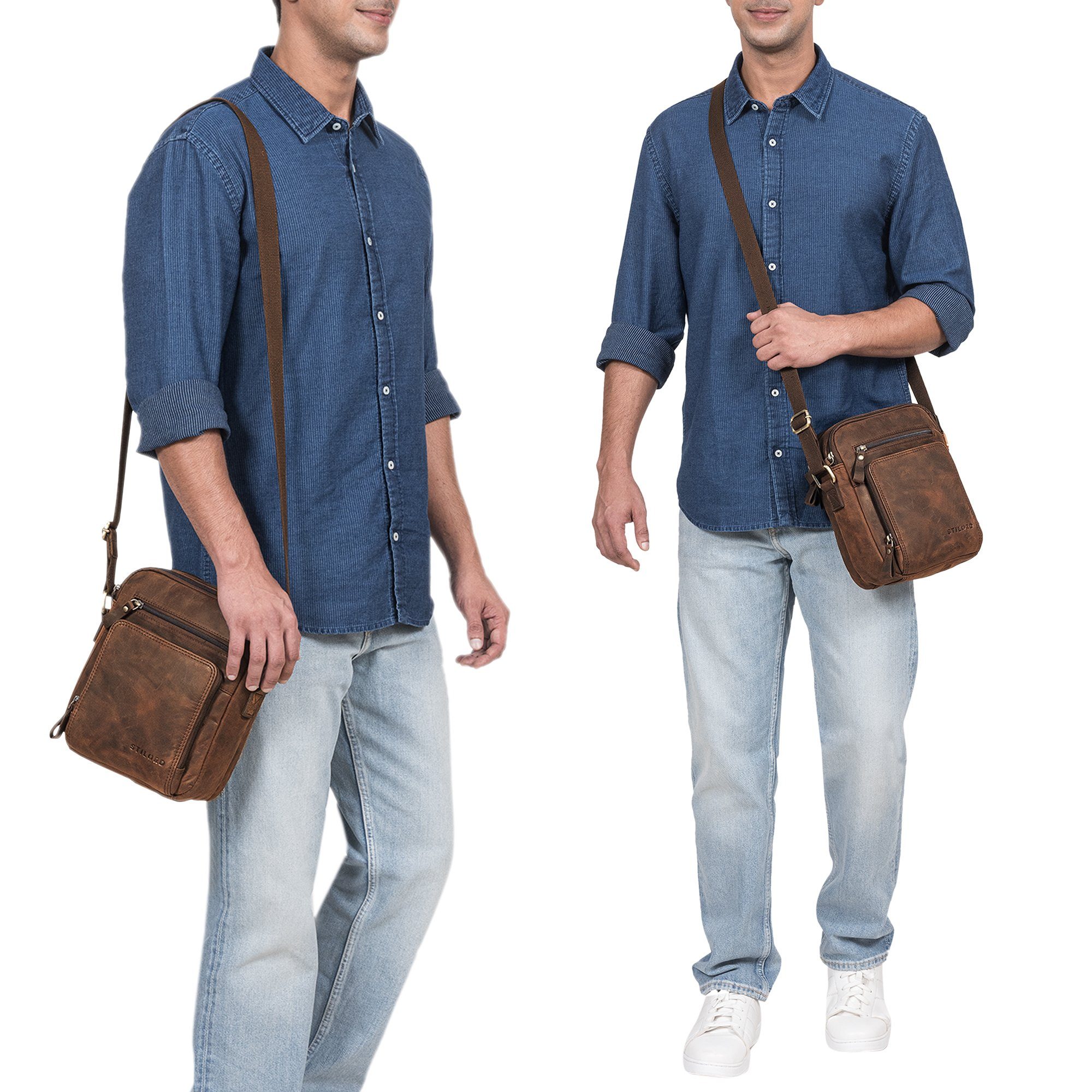 STILORD Schultertasche "Darius" Kleine Umhängetasche Herren Leder