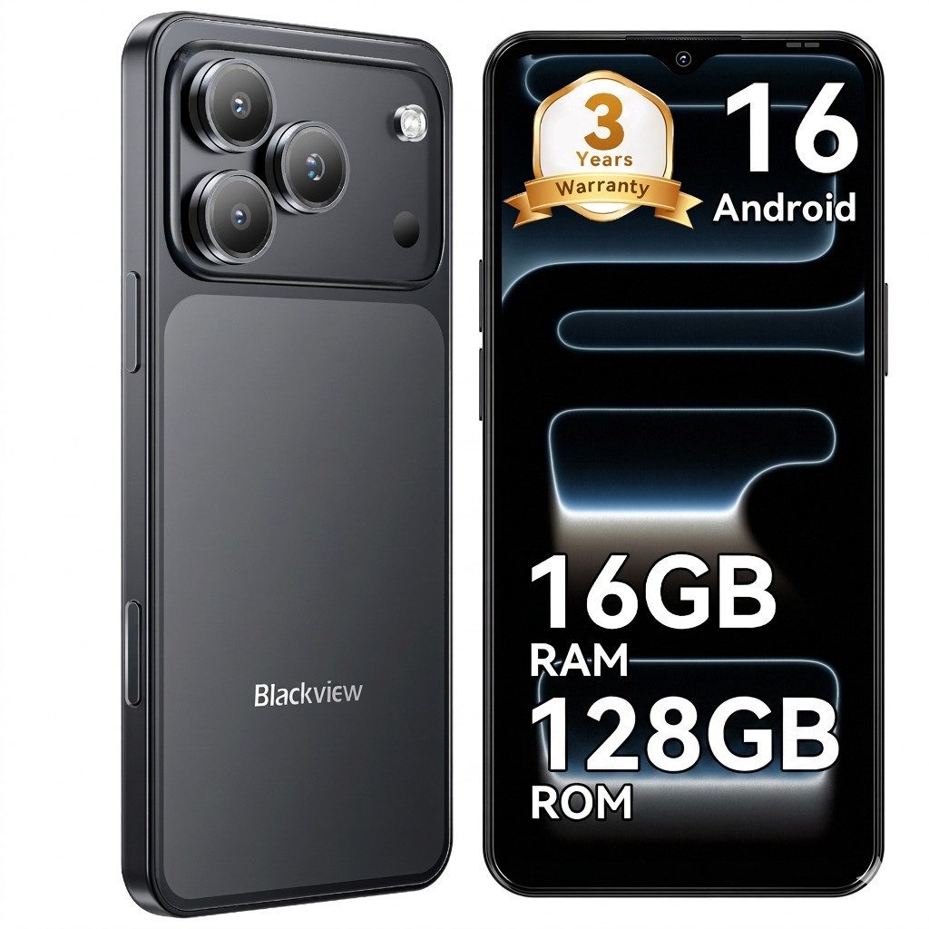 blackview Blackview A16 WAVE 7C (16+64) 60HZ 5000mAh AI Smartphone (32 MP Kamera, 4G Dual SIM/Face ID/IP54/GPS/3 Jahre Garantie)