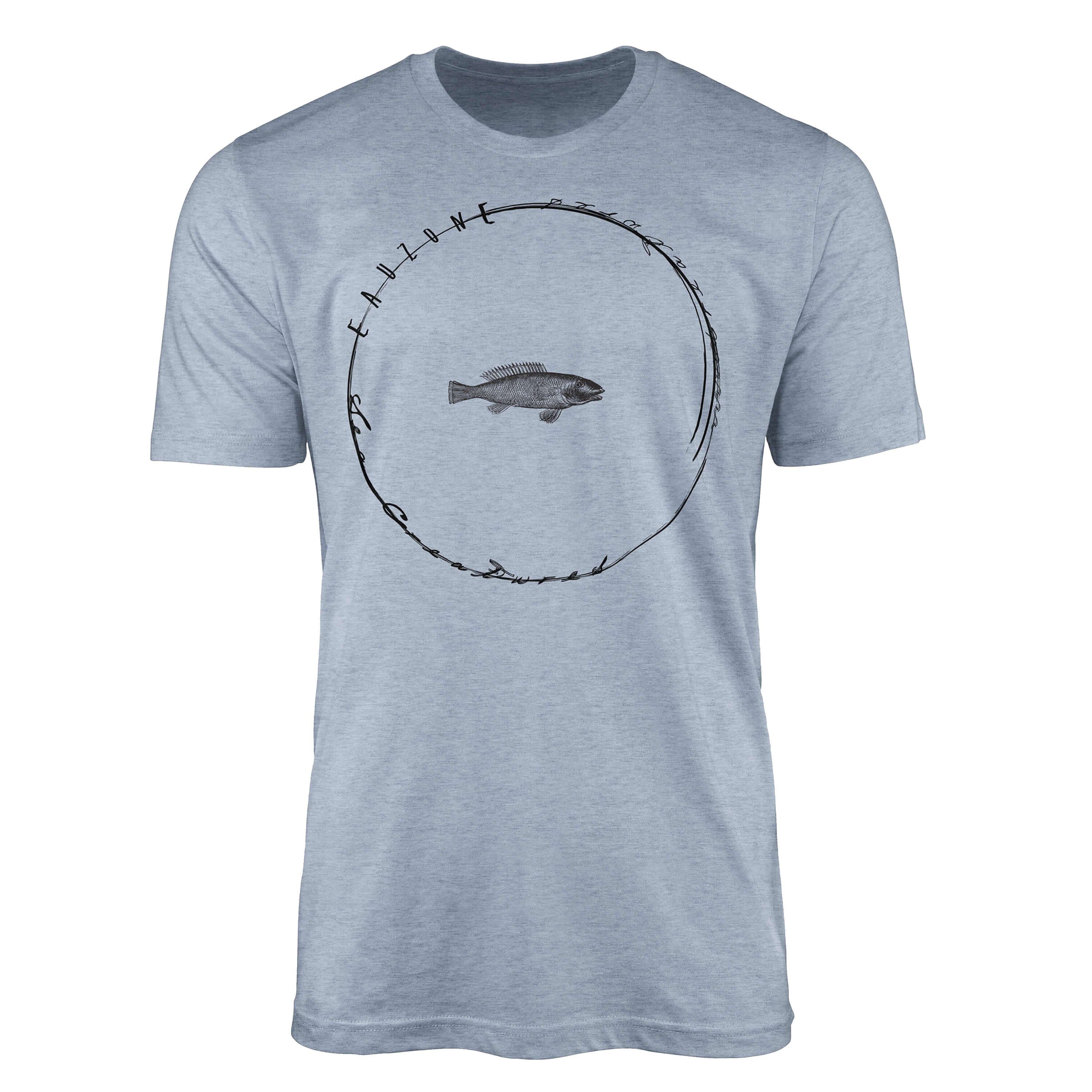 Sinus Art T-Shirt T-Shirt Tiefsee Fische - Serie: Sea Creatures, feine Struktur und sportlicher Schnitt / Sea 004 Stonewash Denim