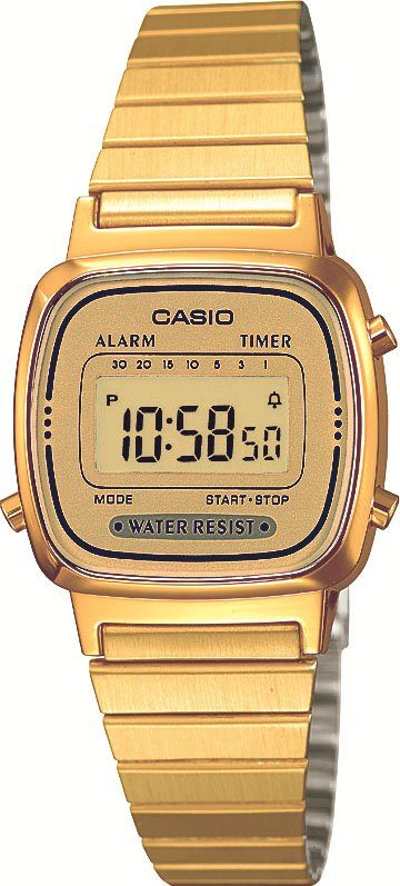 CASIO VINTAGE Chronograph LA670WEGA-9EF, Quarzuhr, Armbanduhr, Damenuhr, Digitaluhr, Datum, Edelstahlarmband