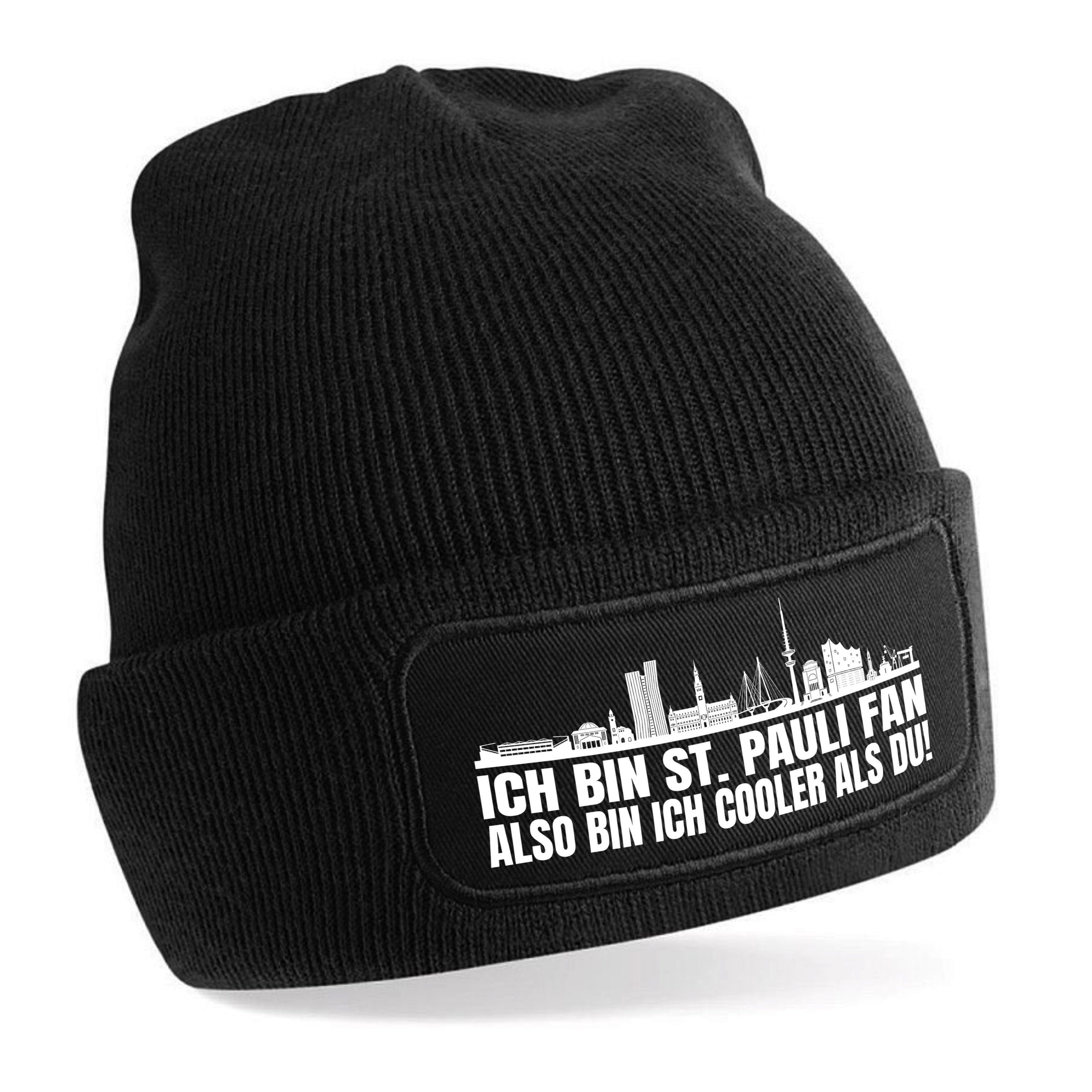 Herzbotschaft Beanie Strickmütze Beanie mit Spruch ICH BIN ST. PAULI FAN (Mütze mit Aufdruck, Skimütze) Unisex SoftTouch angenehm weiche und warme Wintermütze Einheitsgröße