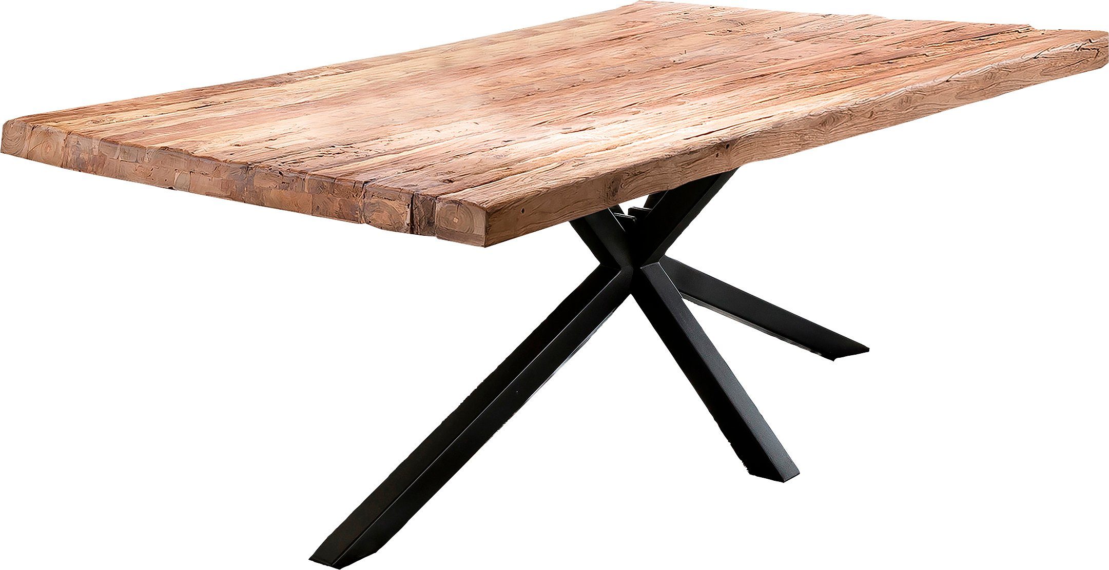 SIT Esstisch Lourdes aus recyceltem Teakholz mit Metallgestell, 50 mm starke Teakholzplatte & extravagantes Metallgestell