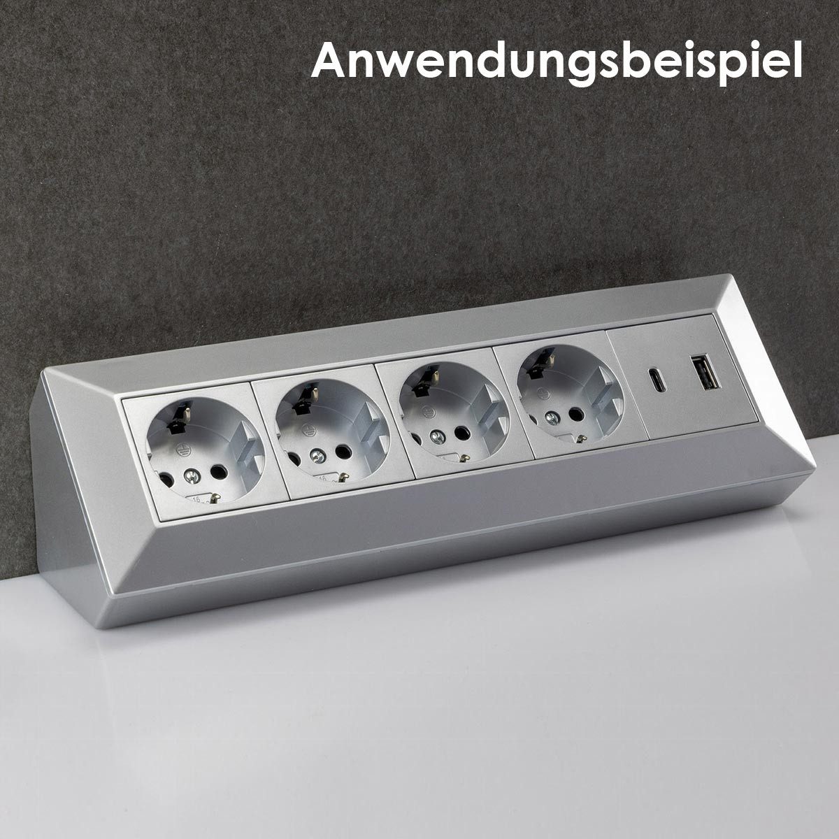 ChiliTec Aufputz-Steckdose 4-fach Steckdosenblock + USB-A&C silber 250V~/ 16A – Bild 5 von 5