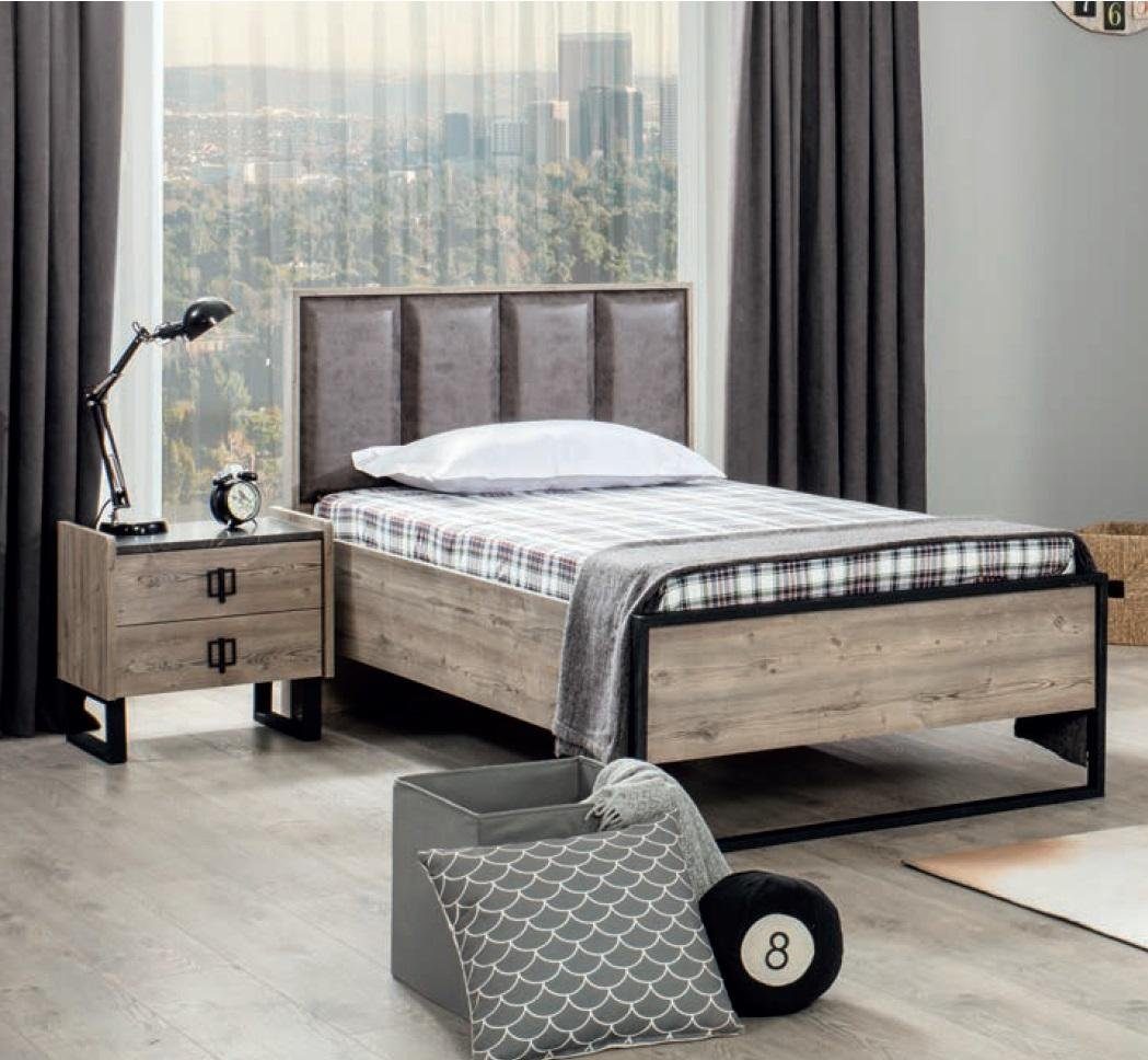 Design Polster Schlafzimmer mit Kinderbett, Loft Betten Bett JVmoebel Holz Kopfteil