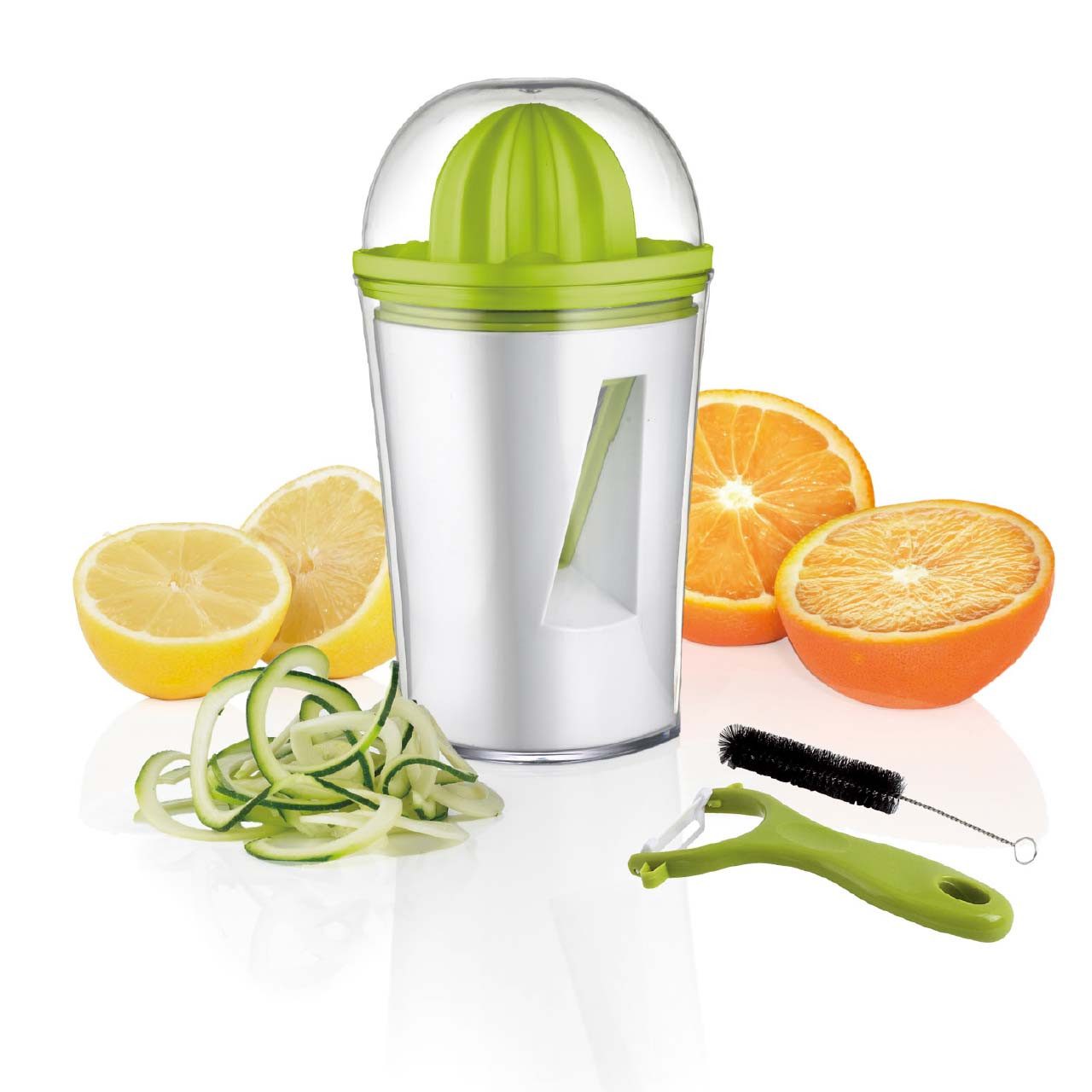 TAVIALO Zerkleinerer TAVIALO 3-in-1 Spiralschneider, Entsafter & Schäler-Set, Zucchini Spiralschneider, Gemüsenudeln & Saftpresse