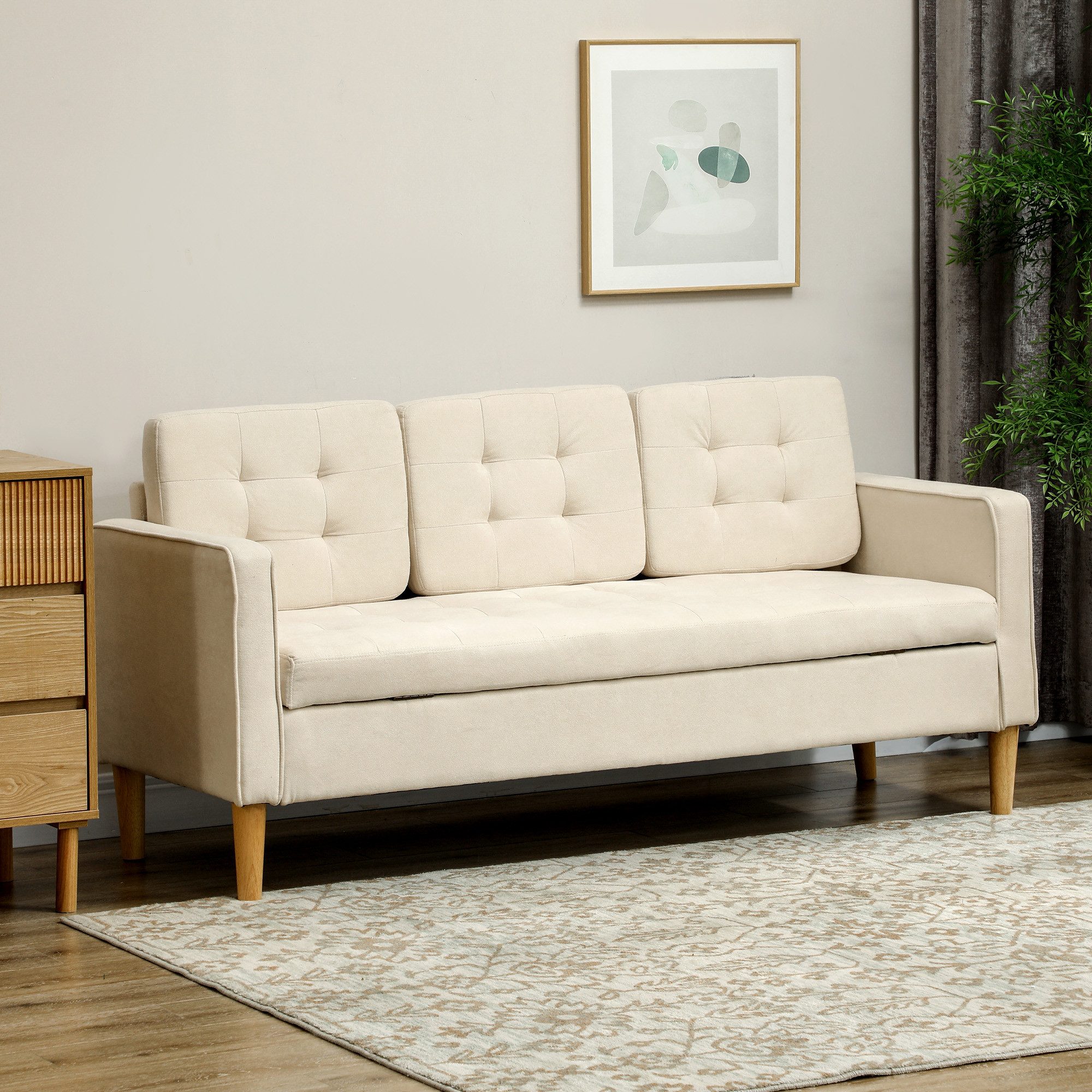 HOMCOM Sofa 3 Sitzer Sofa, Couch mit Stauraum, Holzbeine, Polstersofa 1 Tei günstig online kaufen