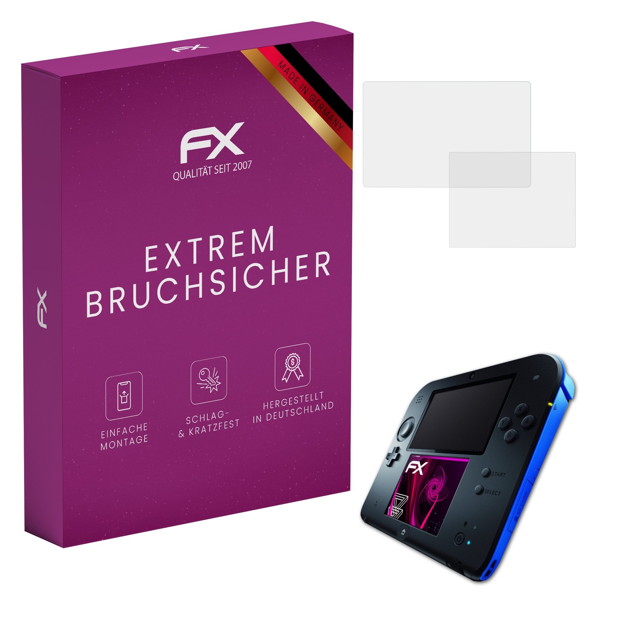 atFoliX Schutzfolie Panzerglasfolie für Nintendo 2DS, Ultradünn und superhart