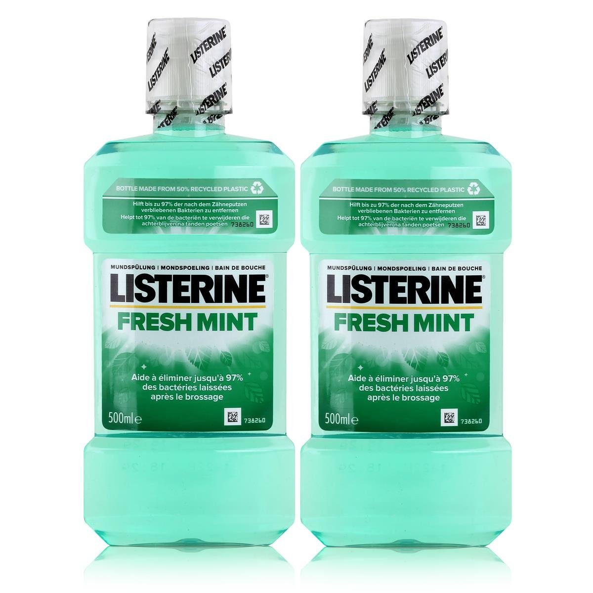 Listerine Mundspülung, Listerine Fresh Mint 500ml - Für die tägliche Mundspülung (2er Pack)