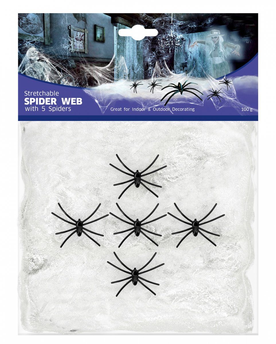Horror-Shop Hängedekoration Künstliche Spinnweben mit 5 Spinnen als Halloween