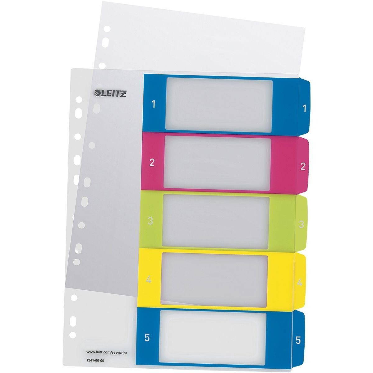 LEITZ Aktenordner WOW 1241, Register 1-5, DIN A4 überbreit, 5-tlg., mehrfarbige Taben, Kunststoff