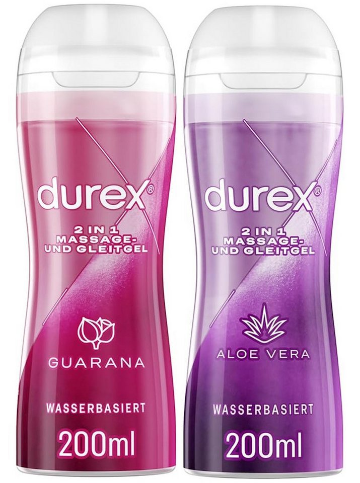 durex Gleitgel Play 2in1 Guarana & Aloe Vera (2 x 200ml), Massage-Set, 2-tlg., für sinnliche Liebesmassagen
