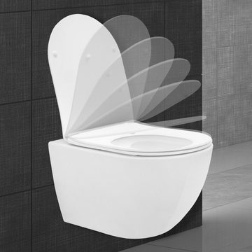 ML-DESIGN WC-Sitz Spülrandloses Hänge WC Keramik mit WC-Sitz abnehmbar Softclose, Wand-WC kurz Weiß matt kurz Toilette Duroplast Tiefspüler