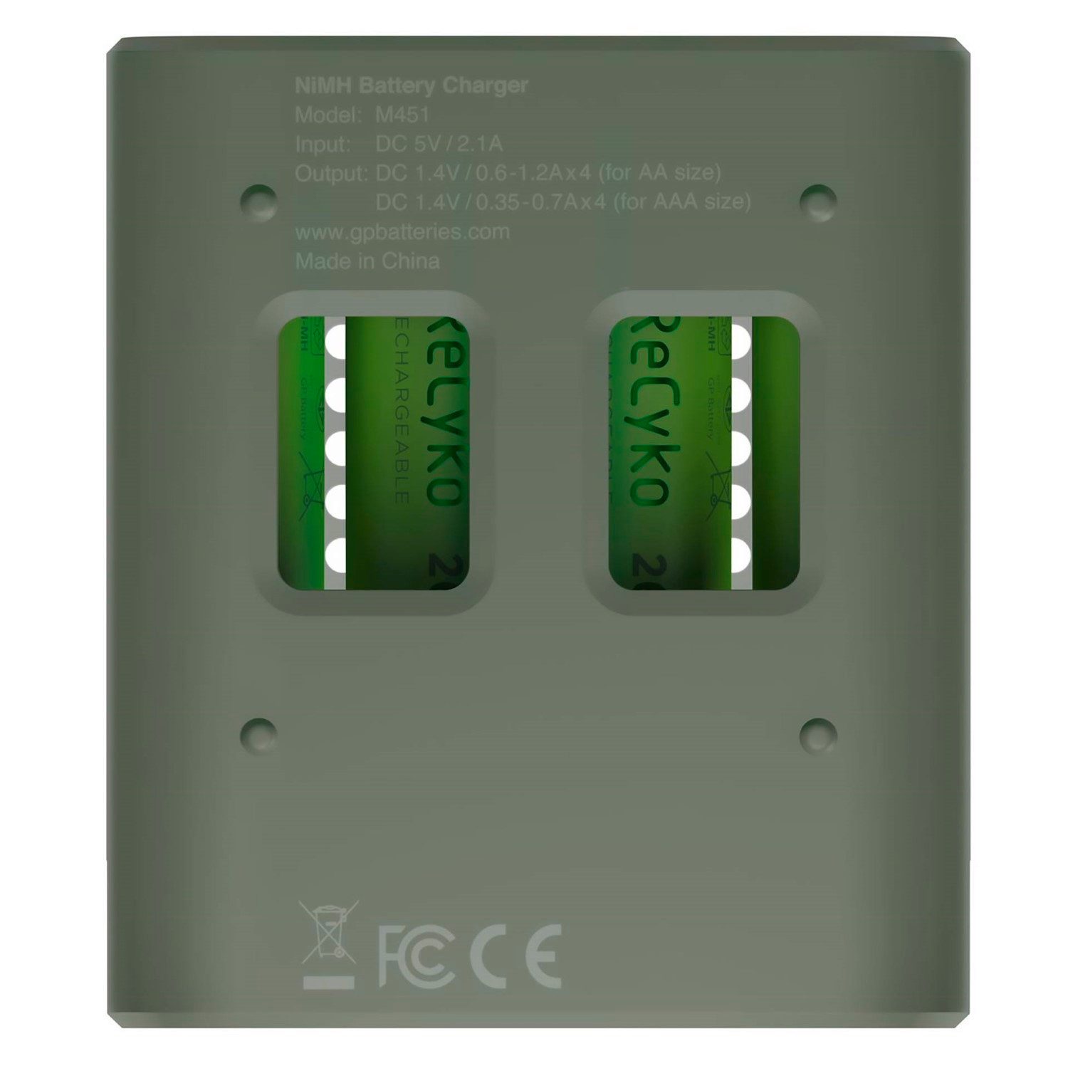 GP Batteries USB Akku-Ladegerät AA / AAA + 4x AA-Akku ReCyko Akku-Set Mignon 2600 mAh (1,2 V, 5 St), Kompakt Schnell-Lader M451 + 4x AA 2600mAh Mignon LR06 LR6 Batterie