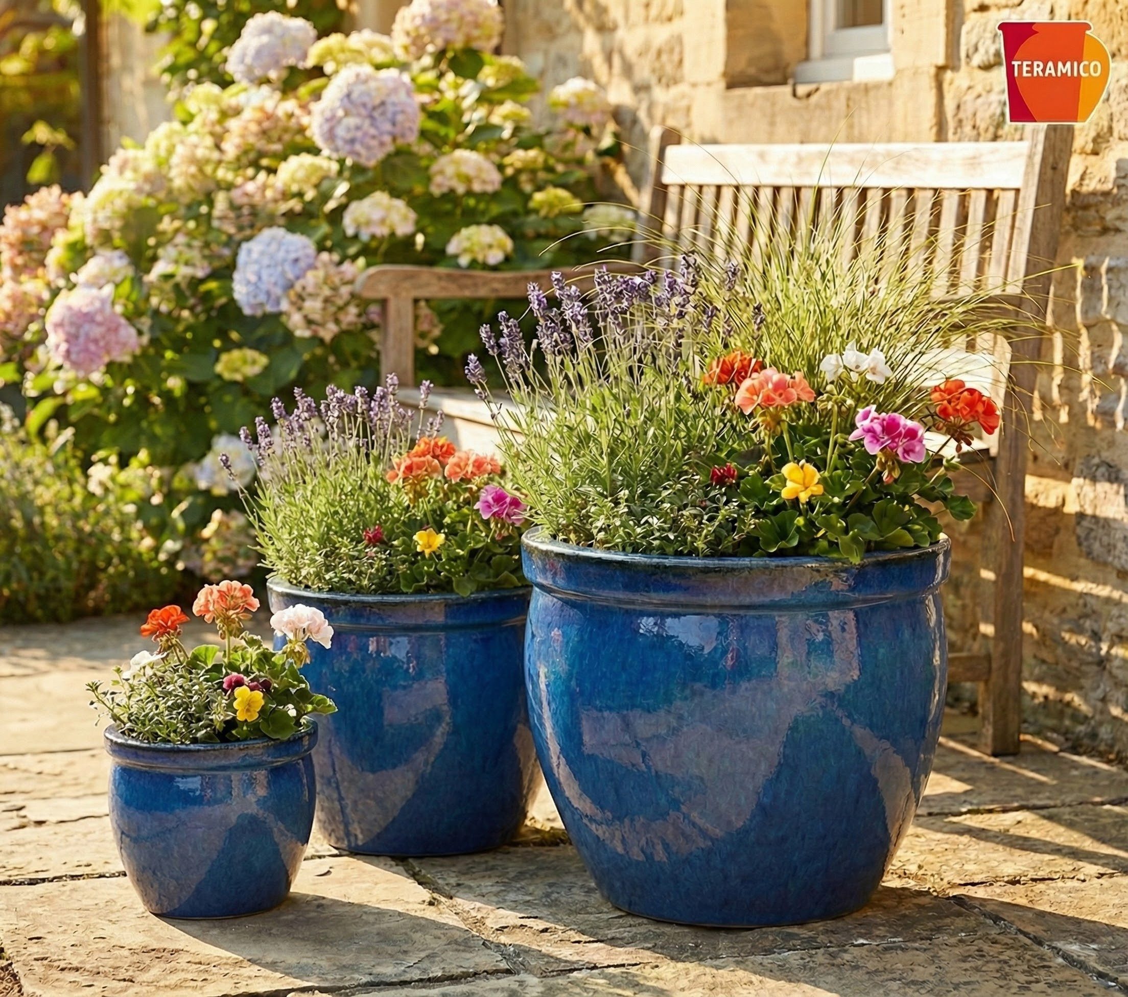 Teramico Blumentopf Keramik Pflanzgefäß "Bavaria Tall" Royal Blau – Ø 37cm (1 St), Frostfest, UV-Fest