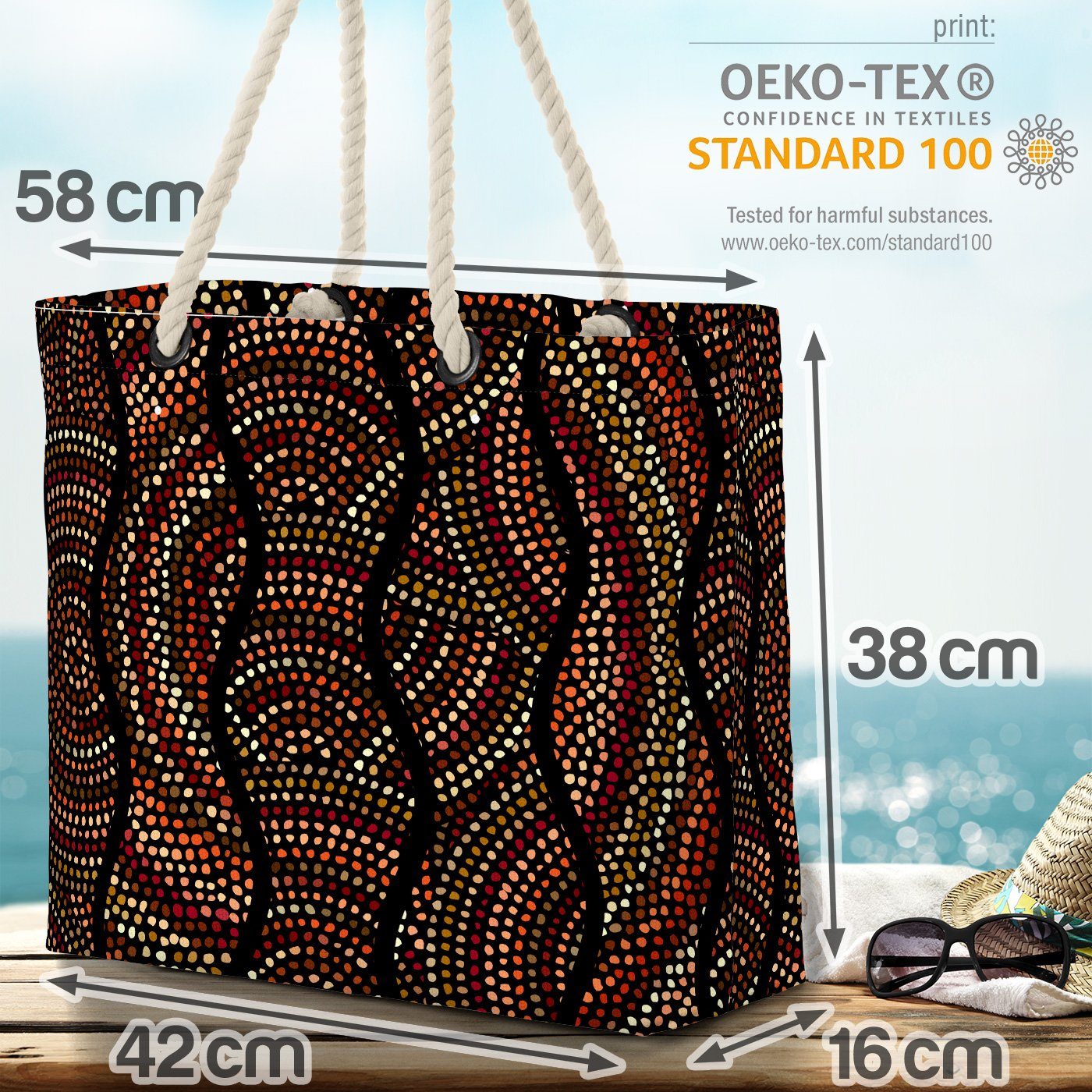 VOID Strandtasche Ethno Muster Indien Beach Muster Ethno Orange Dschungel mediterran Keramik Bag (1-tlg)