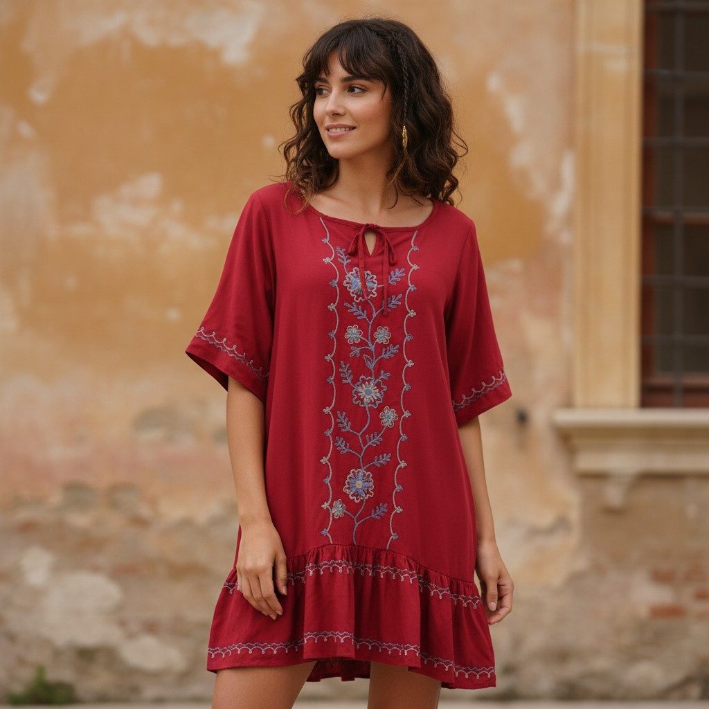 Guru-Shop Midikleid Bestickte Hippie Tunika, Boho Strandkleid,.. alternativ günstig online kaufen