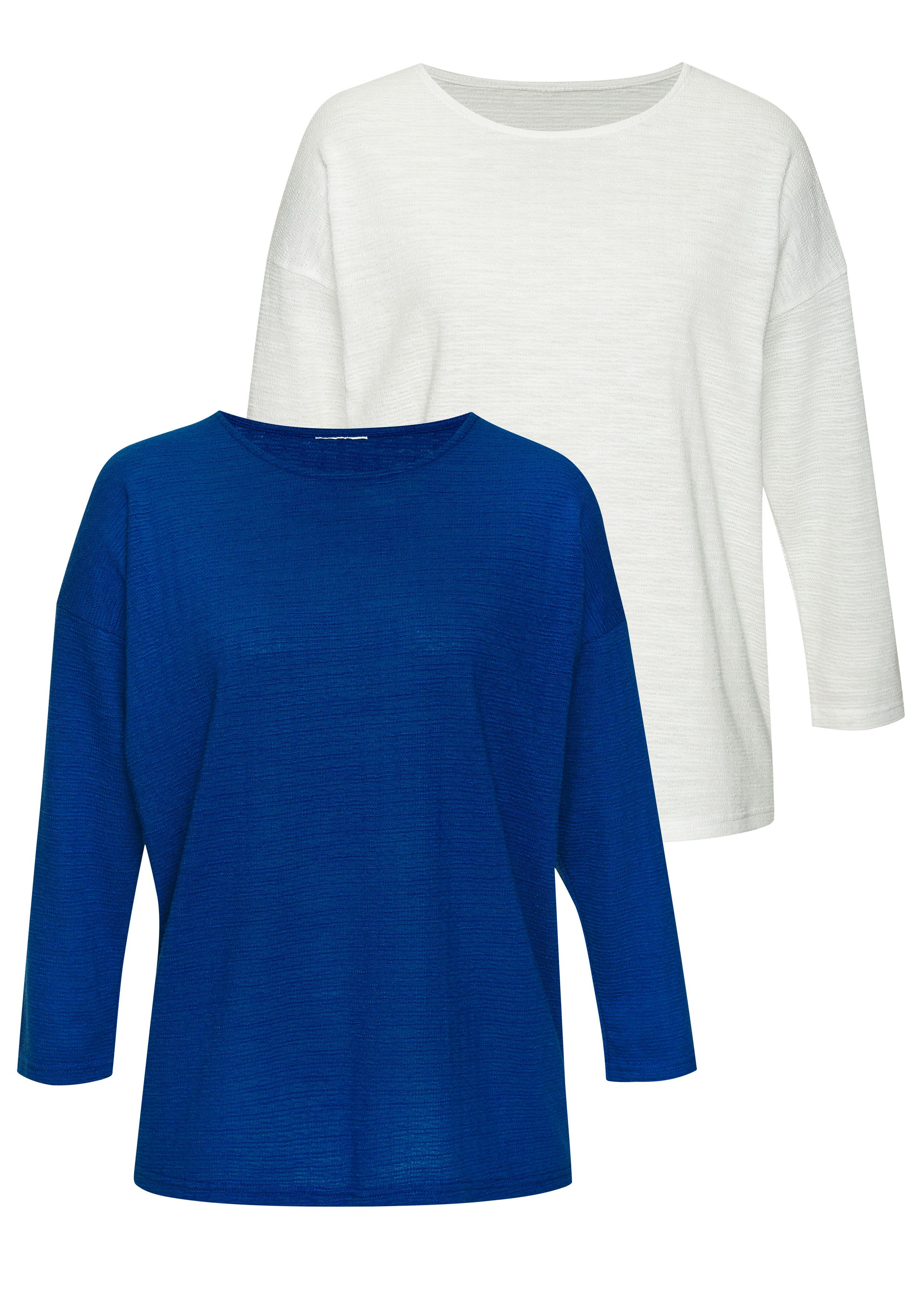 Vivance Langarmshirt mit modischer Struktur (2er-Pack) aus bügelfreier Qualität mit Baumwolle