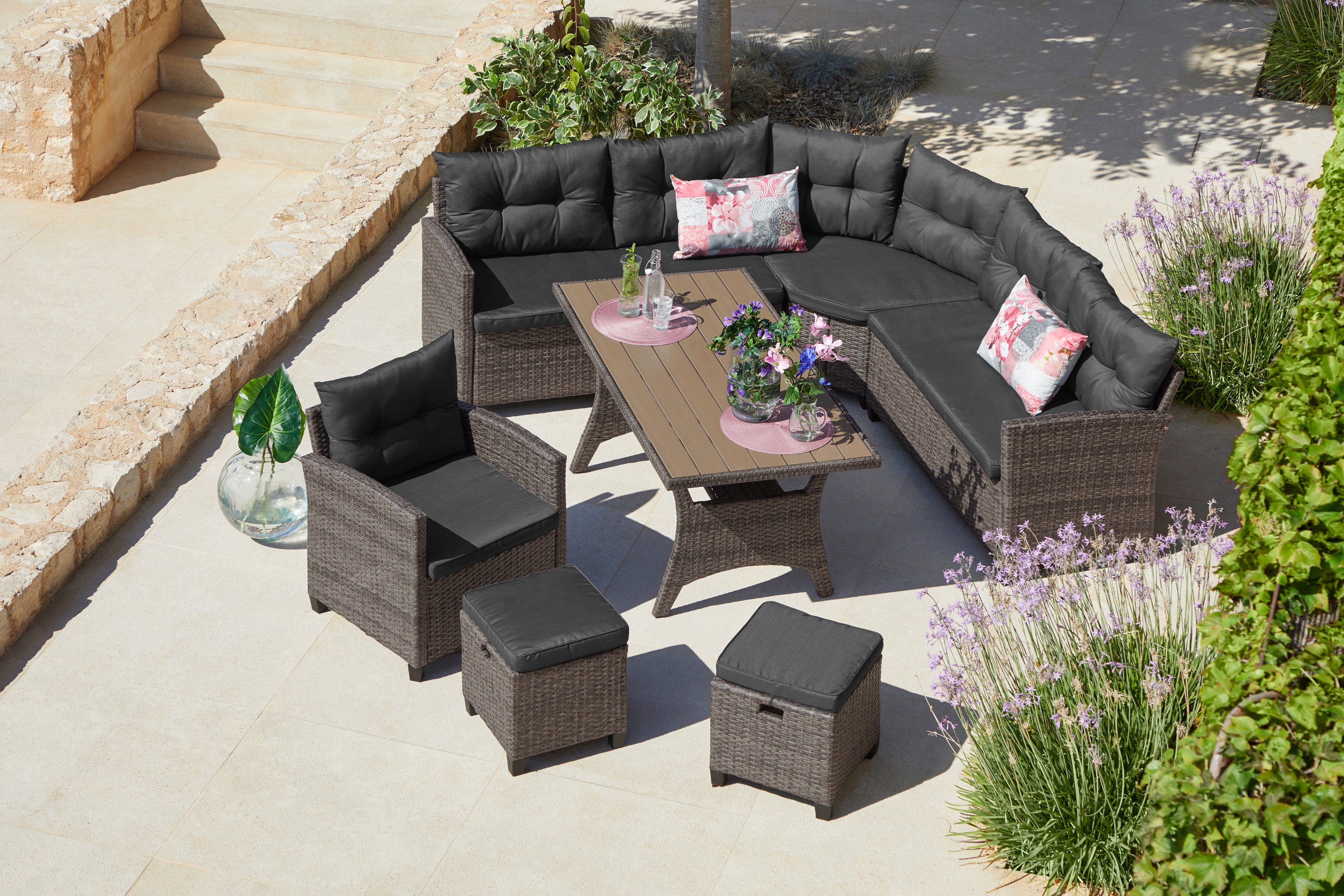 KONIFERA Gartenlounge-Set Keros Premium, (Set, 20-tlg., 2x 2er Sofa, 1x Eck günstig online kaufen