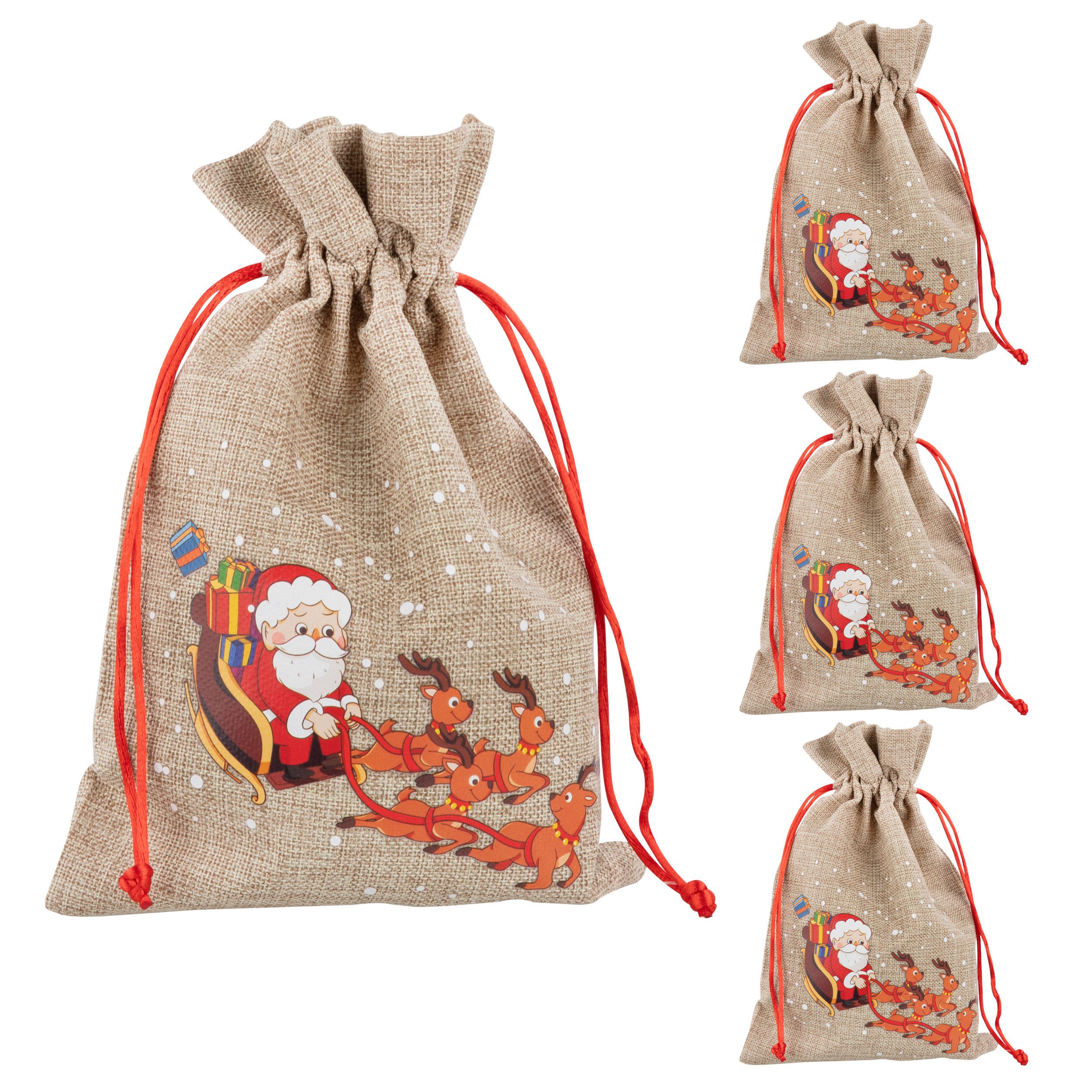 Idena Geschenkpapier Idena Bundle Jutesäcke Weihnachtsmann Schlitten 15x22cm 4 Stück