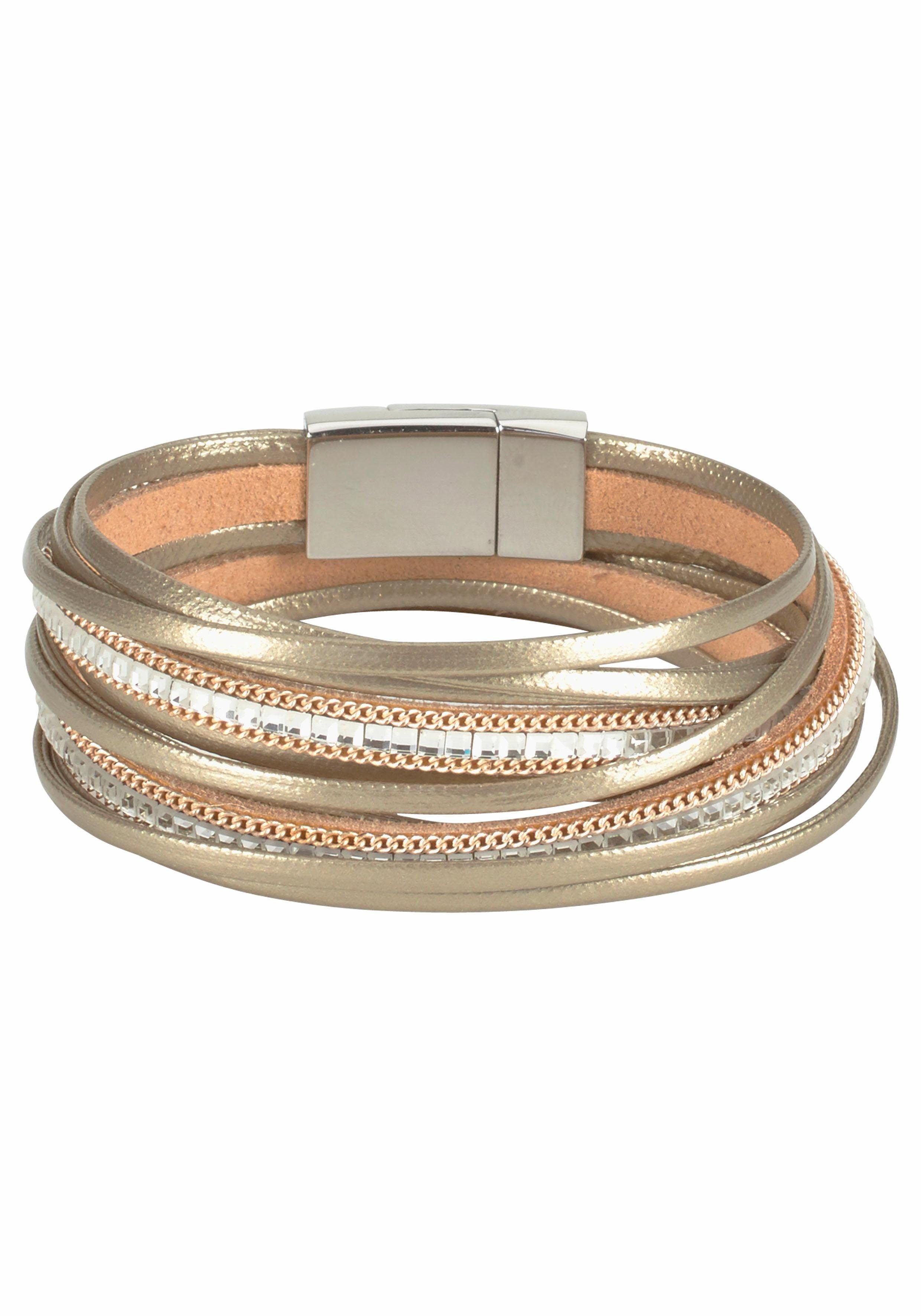 FIRETTI Wickelarmband im Metallic Look mit Glasstein mehr