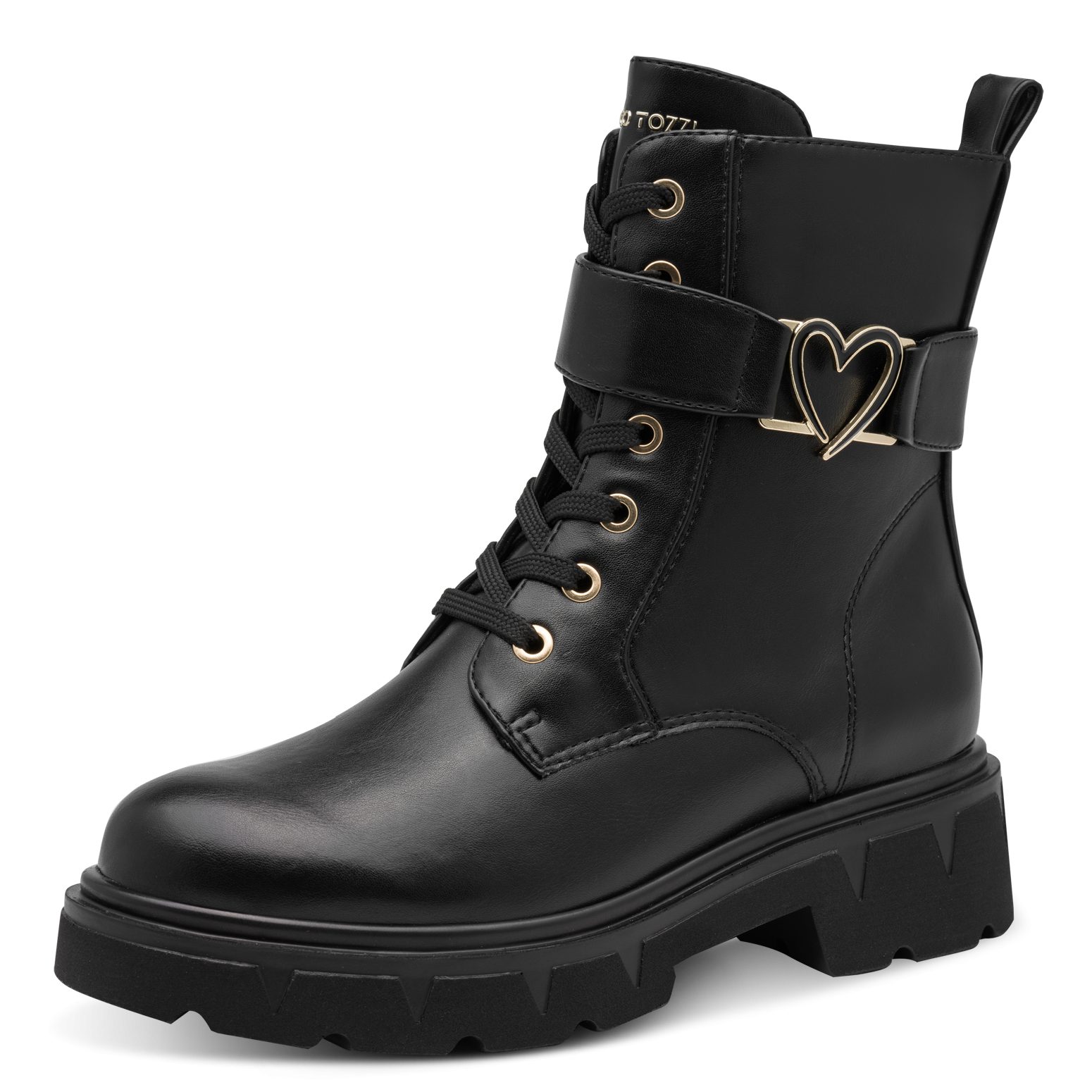 MARCO TOZZI Schnürstiefelette Blockabsatz, Ankle Boots, Schnürboots mit Herz-Schmuckelement