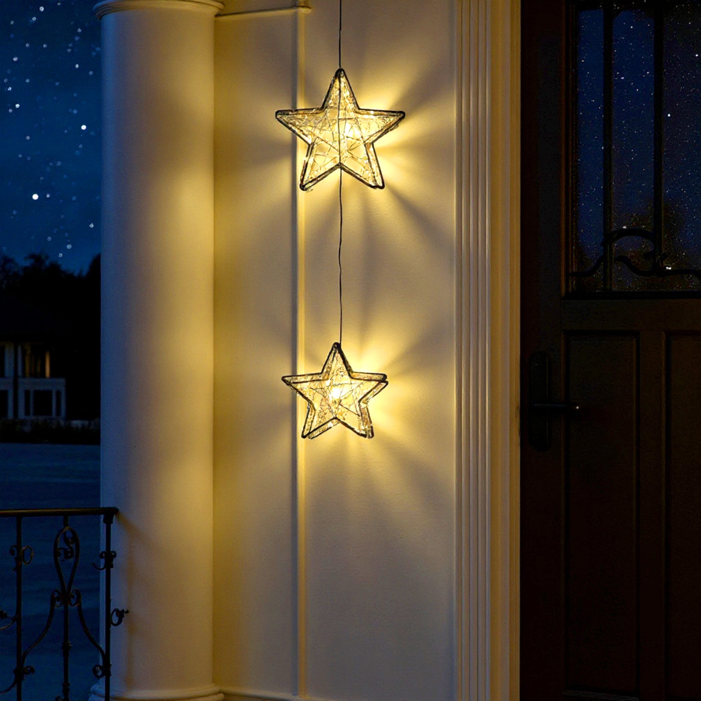 Spetebo LED Stern Metall schwarz 2er Set für Außen batteriebetrieben, Timer, LED fest integriert, warm weiß, IP44 Spritzwasserschutz – Bild 5 von 5