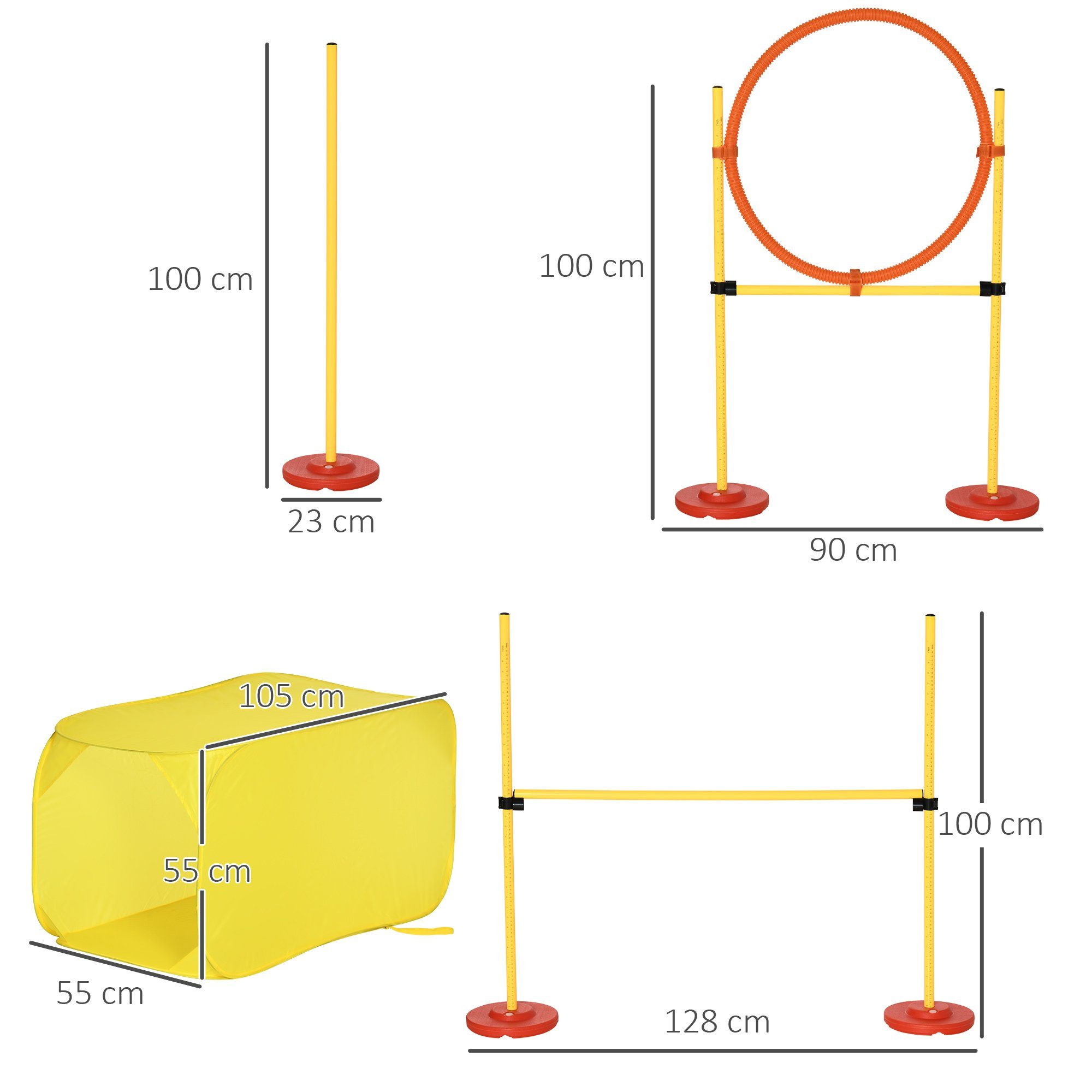PawHut Agility-Hürde Hunde Agility Hürden Set, ABS, PE, Polyester, Hundetrainings-Set (4-tlg) Kunststoff, Polyester, Gelb