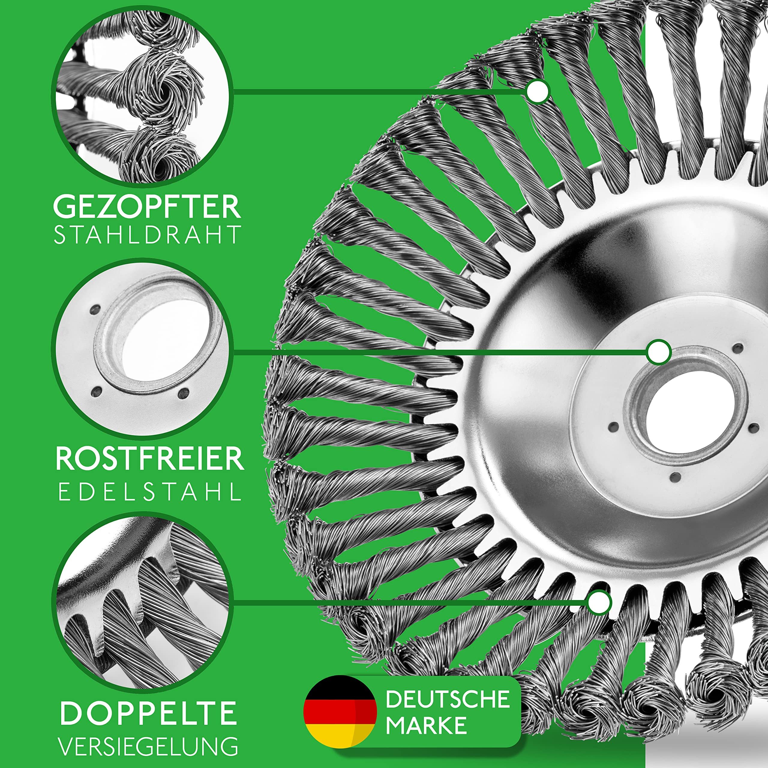 Heckenpracht Drahtbürste Freischneider, Profi Unkrautbürste für Freischneider 25,4mm Bohrung, (Wildkrautbürste für Motorsense zur effektiven Unkrautentfernung)