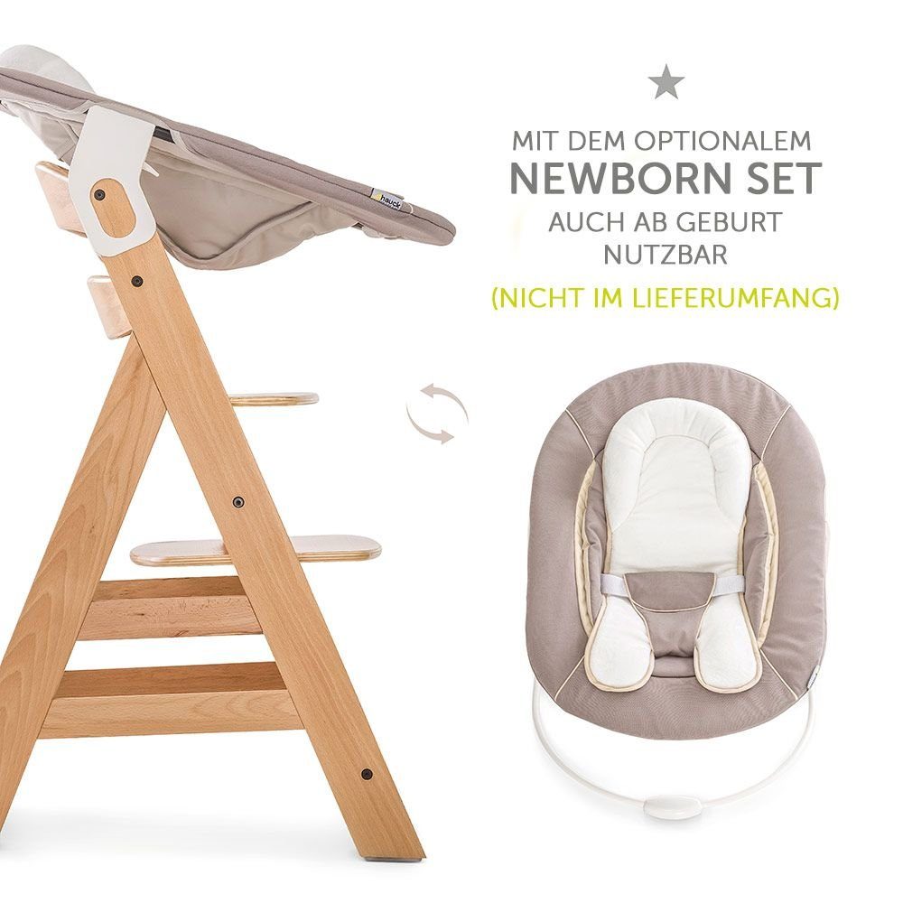 Hauck Hochstuhl Beta Plus - (3 & Mitwachsender Holz Check Sitzauflage Natur mit Rollen Kinderhochstuhl Essbrett, St)
