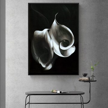 TPFLiving Kunstdruck (OHNE RAHMEN) Poster - Leinwand - Wandbild, Weiße Blüten / Blumen auf schwarzem Hintergrund - (13 verschiedene Größen zur Auswahl - Auch im günstigen 3-er Set), Farben: Weiß, Schwarz - Größe: 60x80cm