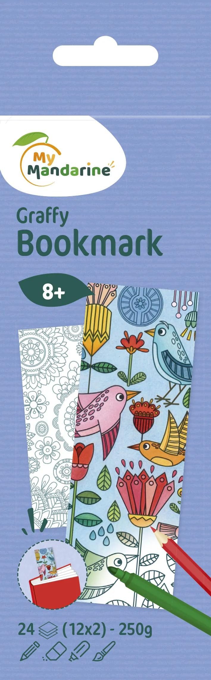 Avenue Mandarine Malvorlage 5x Graffy Bookmark, Mandala/Blumen GY038O, Ausmalbuch