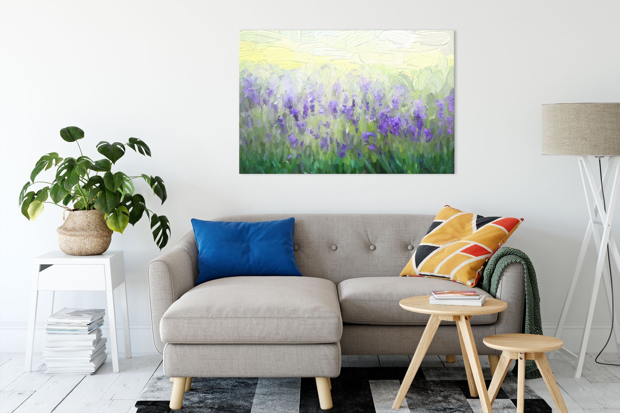 Pixxprint Leinwandbild Wunderschönes Lavendelfeld, Wunderschönes bespannt, St), fertig Lavendelfeld Zackenaufhänger (1 Leinwandbild inkl