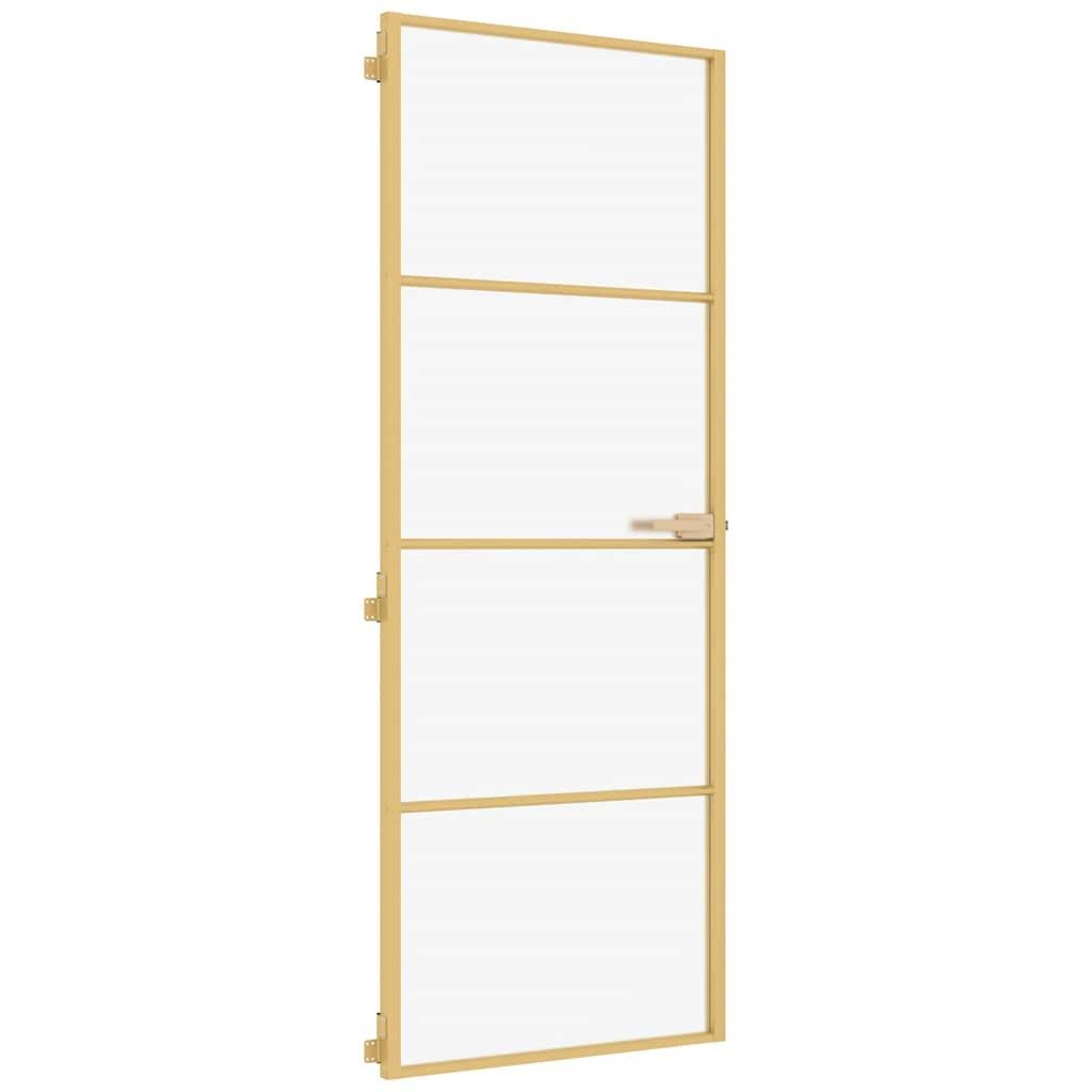 vidaXL Haustür Innentür Schlank Golden 76x201,5 cm Hartglas und Aluminium (1-St)