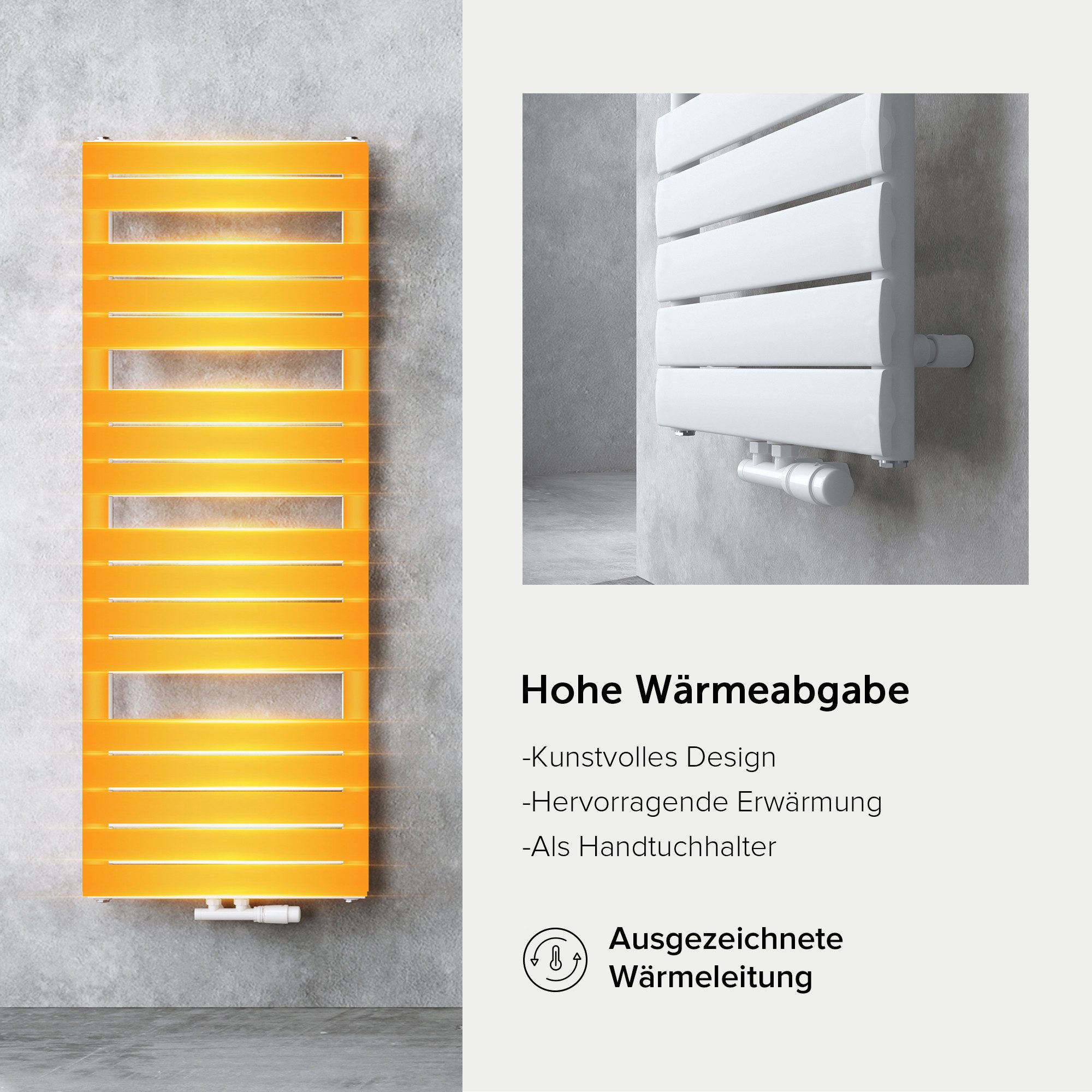 doporro Badheizkörper Badheizung Paneelheizkörper Horizontal Mittelanschluss Seitenanschluss, sehr angenehme Strahlungswärme