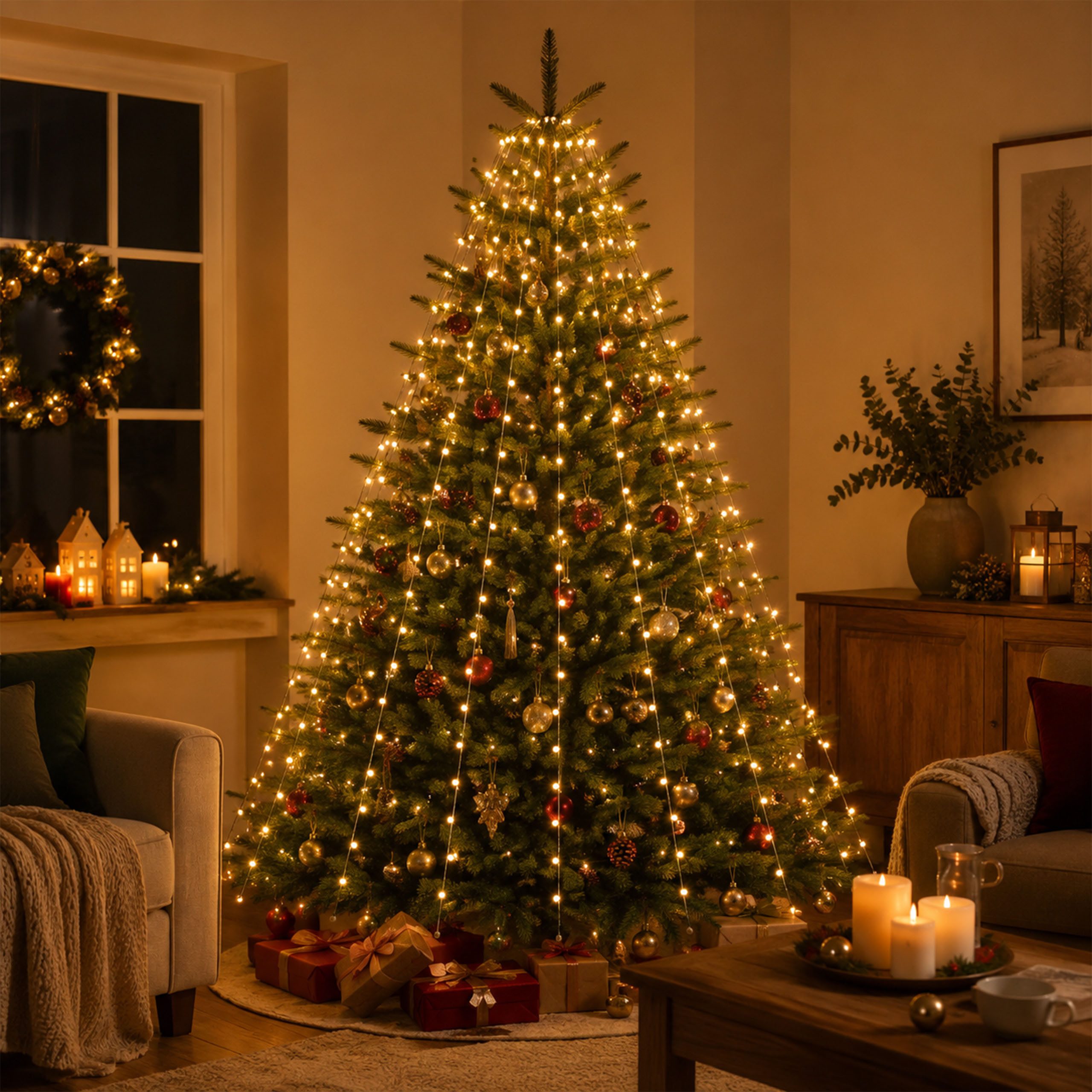 OTTO home LED-Baummantel 1,3/ 1,7/ 2,1/ 2,6 u. 3,3 m Länge, Kugel LEDs, Timer, Indoor, Outdoor, warmweiß, IP44, 5 m Zuleitung, innen, …