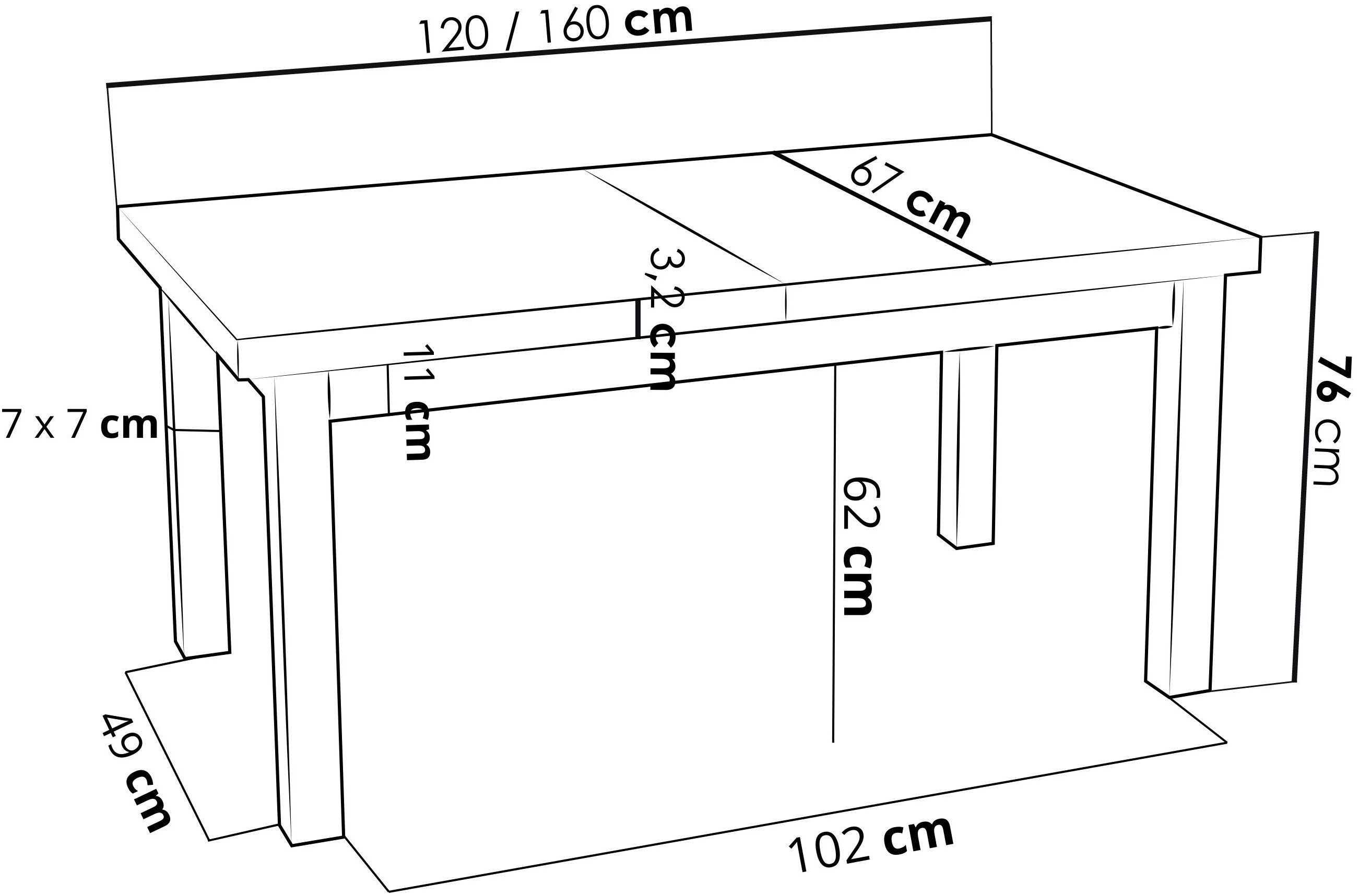 WFL GROUP Esstisch Davidof ausziehbar rechteckig modern mit schwarzen Holzbeinen (MADE IN EU, erhältlich in 3 Größen – 140/160/160 cm ausziehbar auf 180/200/240 cm), platzsparender Tisch in Holzoptik für Küche, Esszimmer oder Wohnzimmer