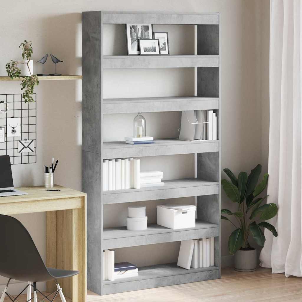 vidaXL Bücherregal Bücherregal 6 Ebenen 100 x 30 x 198 cm Holzwerkstoff Beton Grau, 1-tlg.