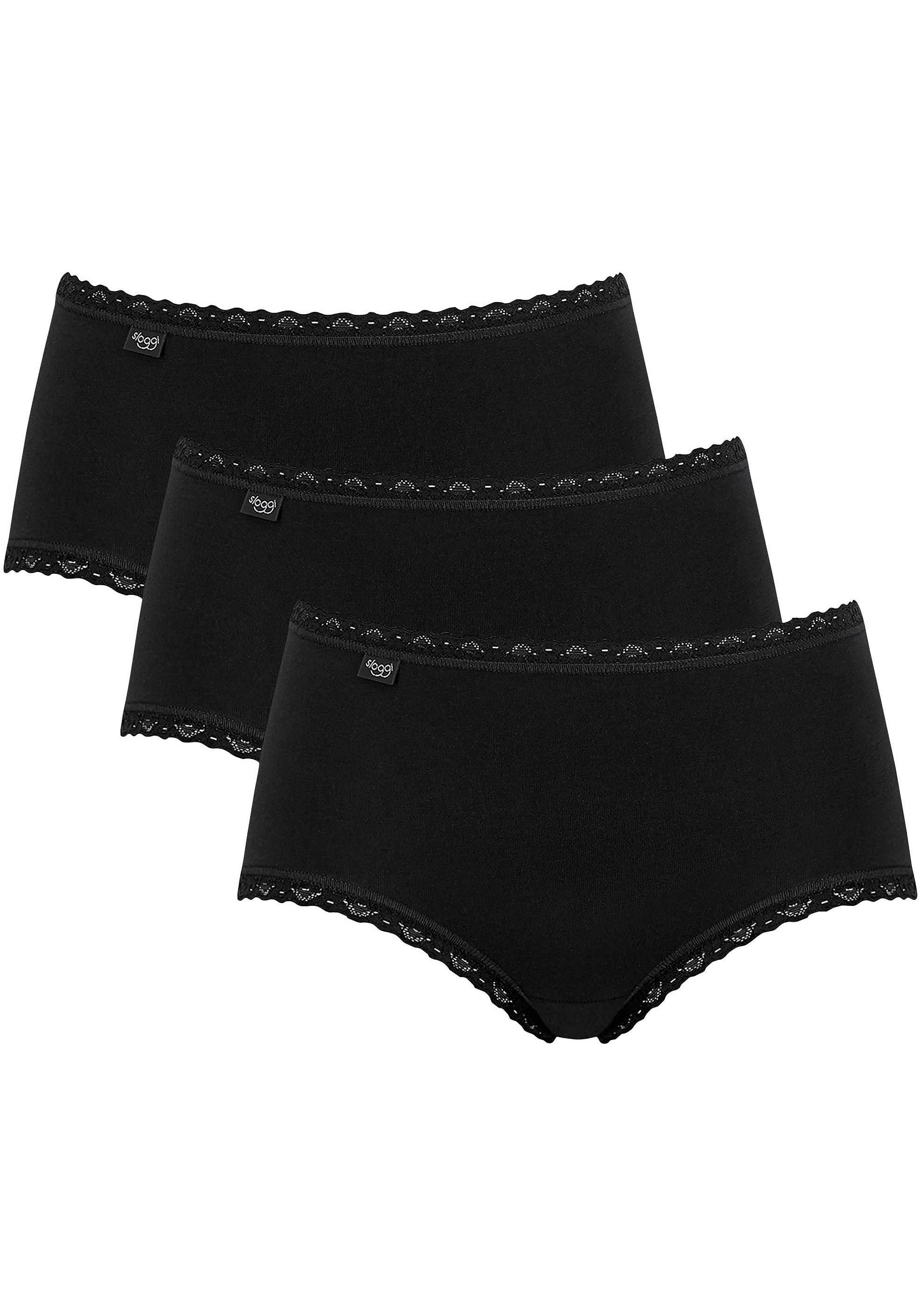 Spitze Lace und 24/7 Midislip hohem black Sloggi Cotton mit (3-St) Baumwollanteil zarter