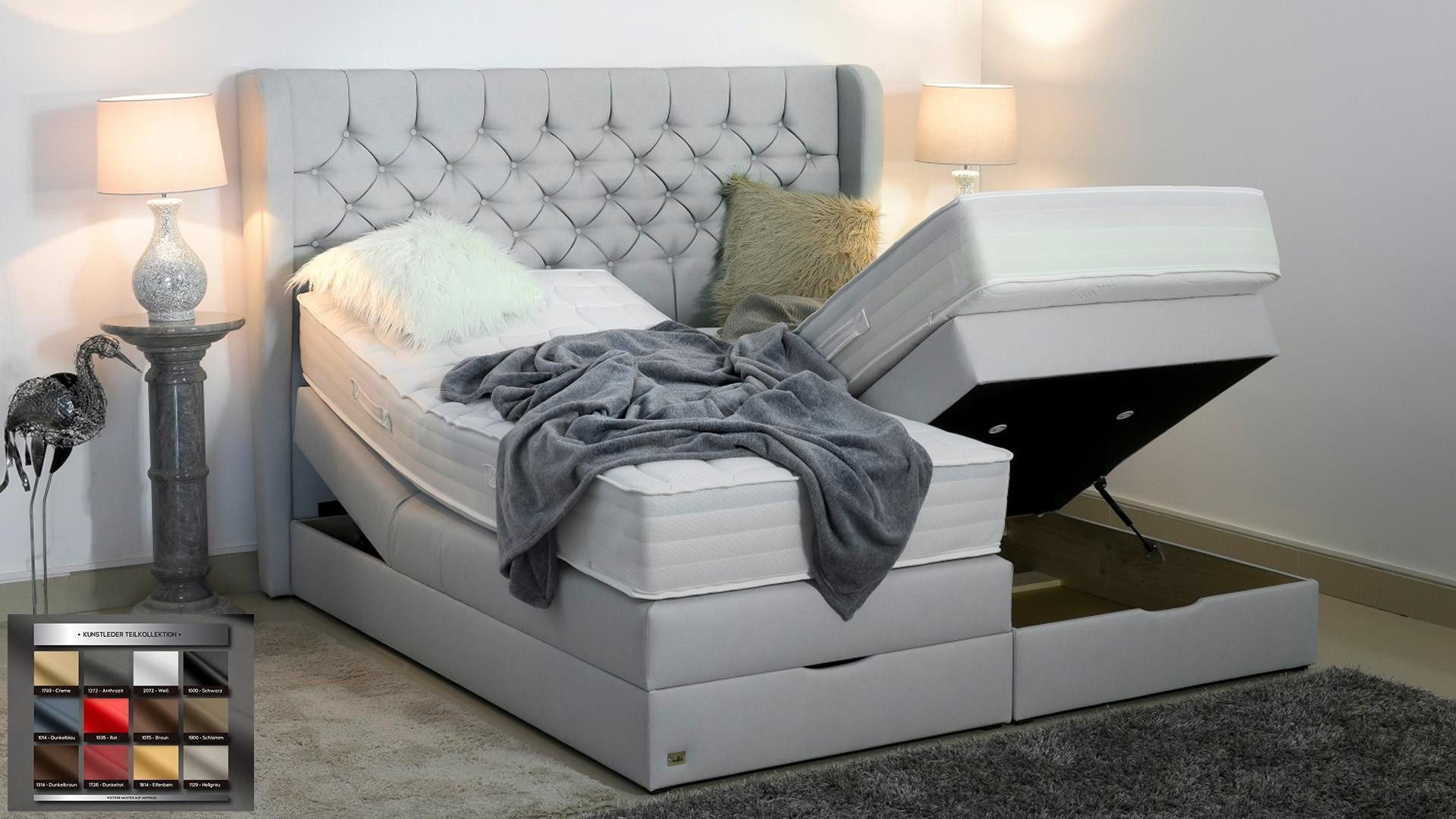 PAARA Boxspringbett Athen K mit Bettkasten Kopfteil verstellbar Stauraum, mit einzigartigem Belüftungssystem