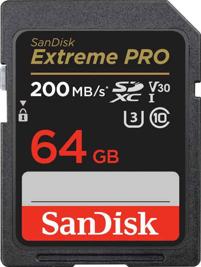 Sandisk Extreme PRO SDXC™-UHS-I-Karte Speicherkarte (64 GB, Video Speed Class 30 (V30)/UHS Speed Class 3 (U3), 200 MB/s Lesegeschwindigkeit)