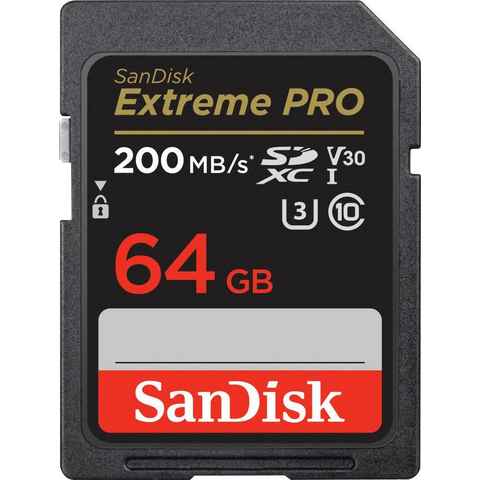Sandisk Extreme PRO SDXC™-UHS-I-Karte Speicherkarte (64 GB, Video Speed Class 30 (V30)/UHS Speed Class 3 (U3), 200 MB/s Lesegeschwindigkeit)