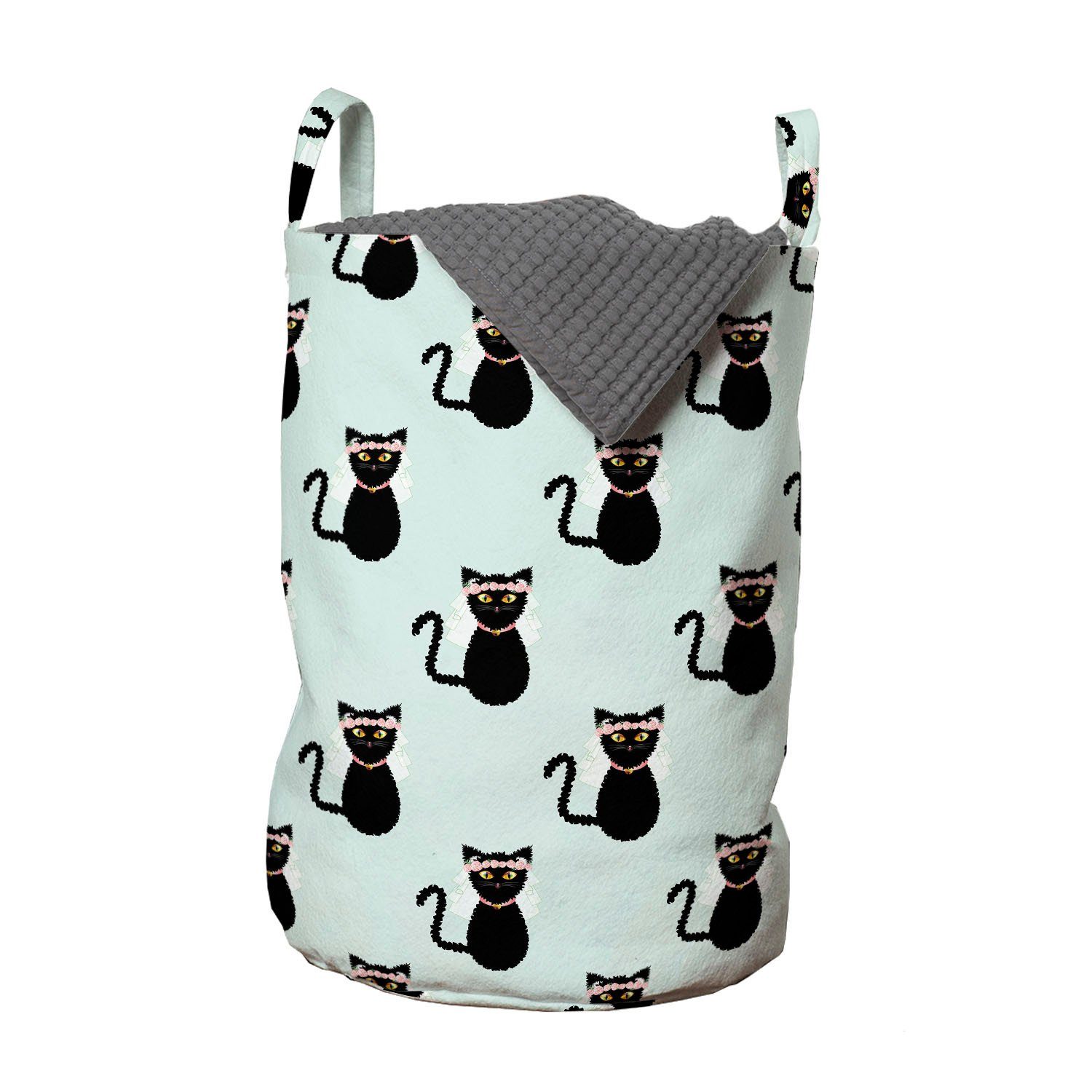 Wäschesäckchen für Lustige Abakuhaus Katze Braut Wäschekorb Waschsalons, mit Wiederholung Kitten Kordelzugverschluss Griffen