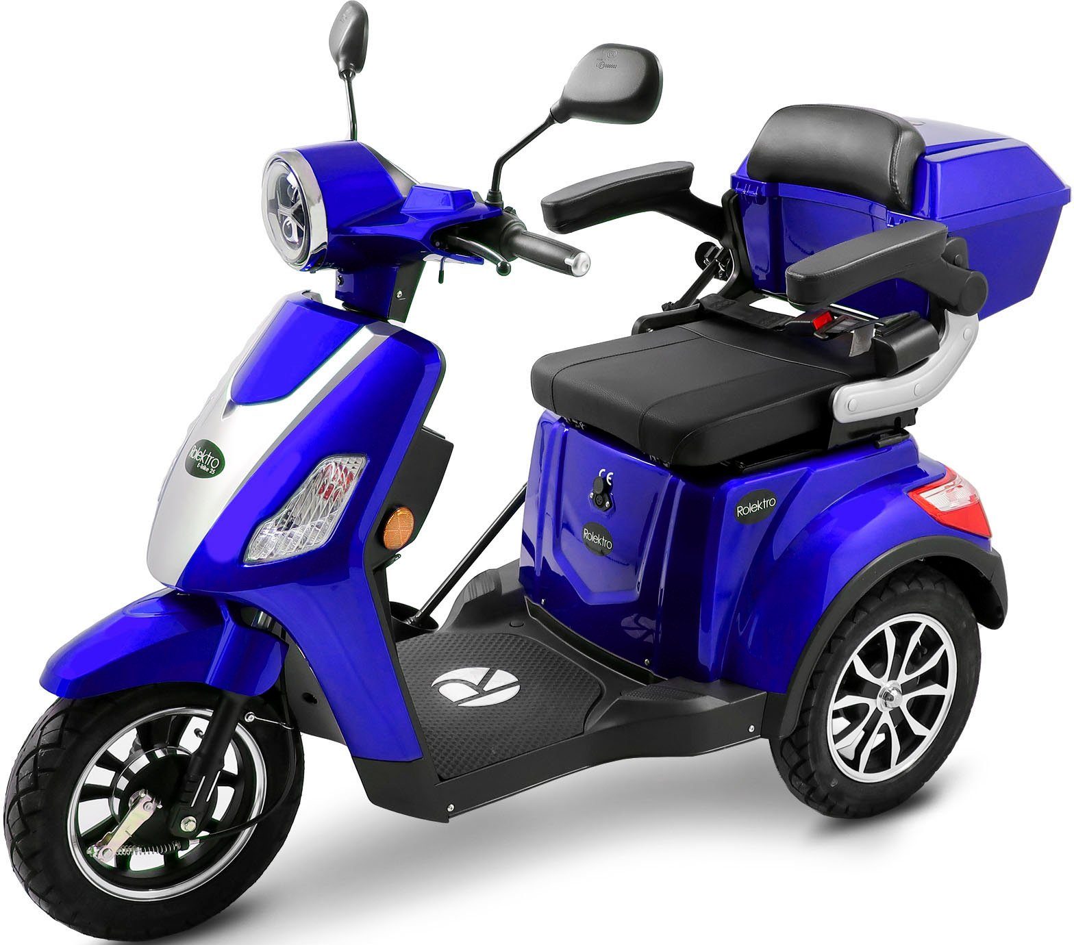 blau E-Trike Topcase) 25 V.3, Rolektro Elektromobil km/h, 1000 Lithium 25 (mit W, Rolektro Akku,